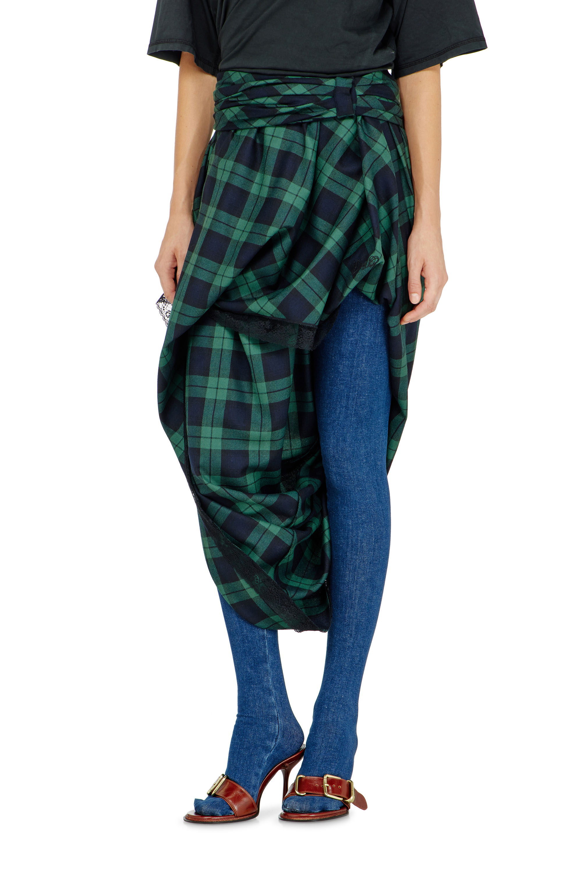 Diesel - O-WINNY, Falda midi de tart&aacute;n con encaje Mujer in ToBeDefined - 2