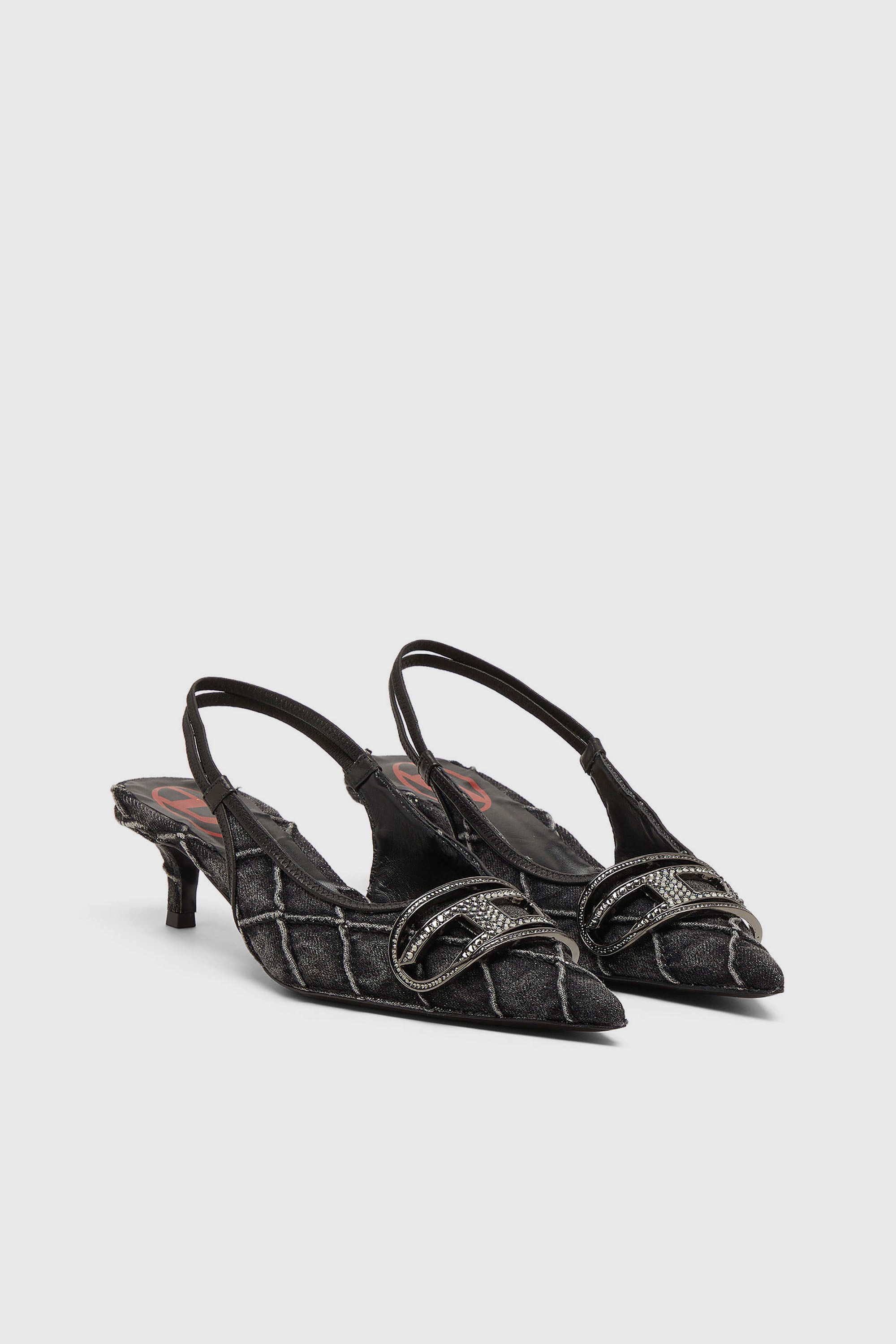 Diesel - D-VENUS SB 40, D-Venus-Zapatos de sal&oacute;n slingback de denim acolchado lavado oscuro Mujer in Negro - 2