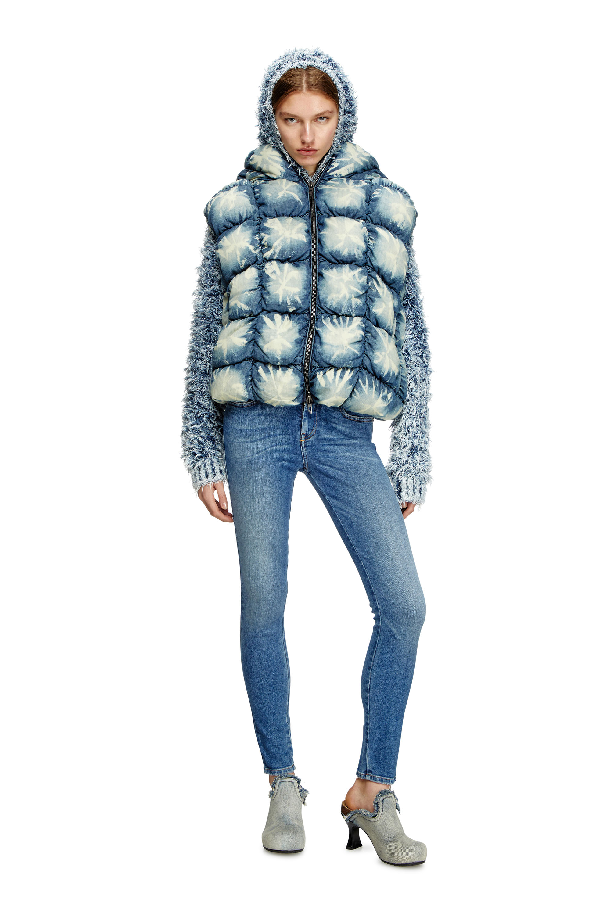 Diesel - W-THYS, Chaleco puffer en denim tie-dye Unisex in Azul marino - 7