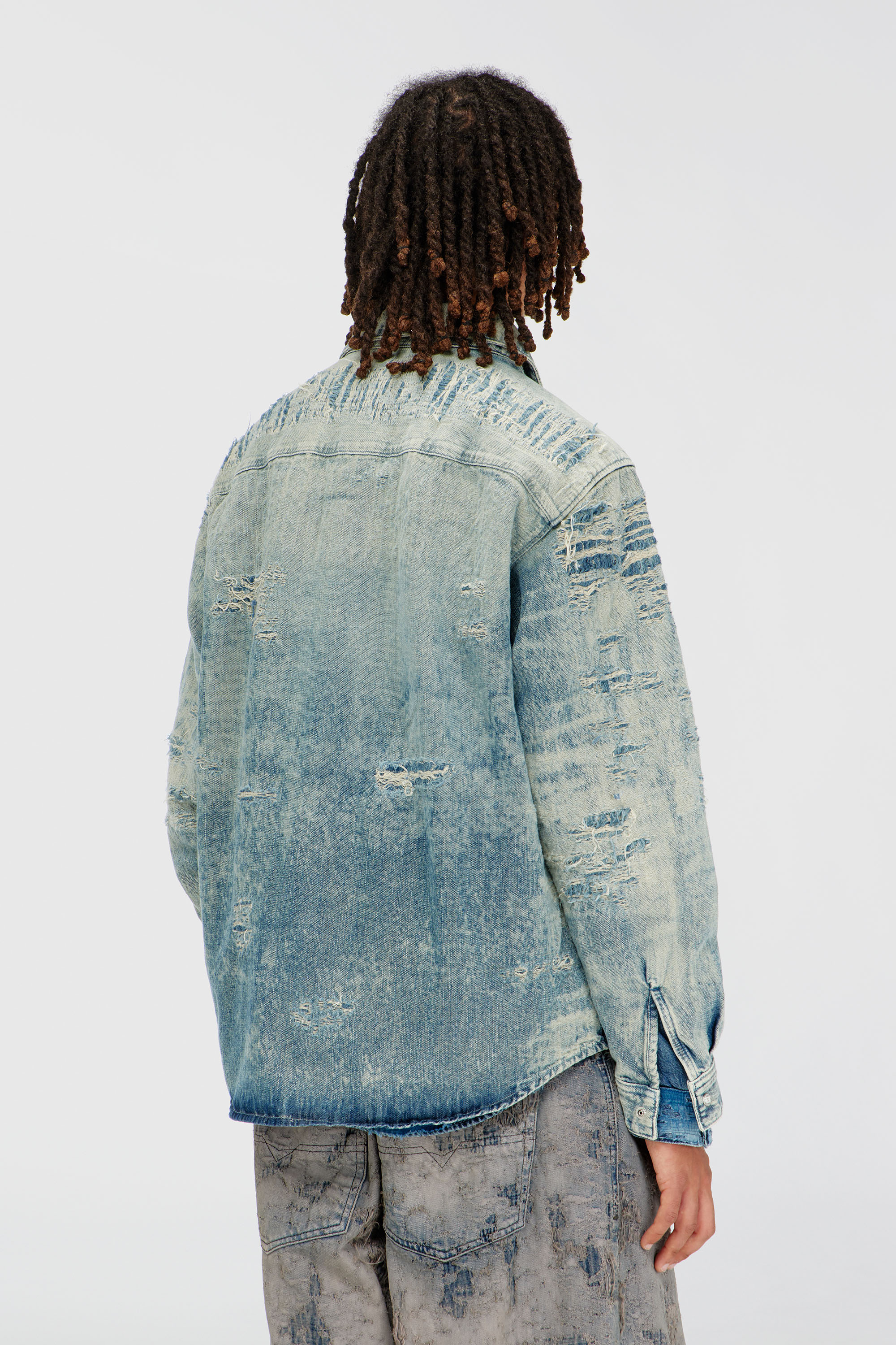 Diesel - D-SIMPLY, Camisa de denim jacquard con efecto desgastado Hombre in Azul marino - 4