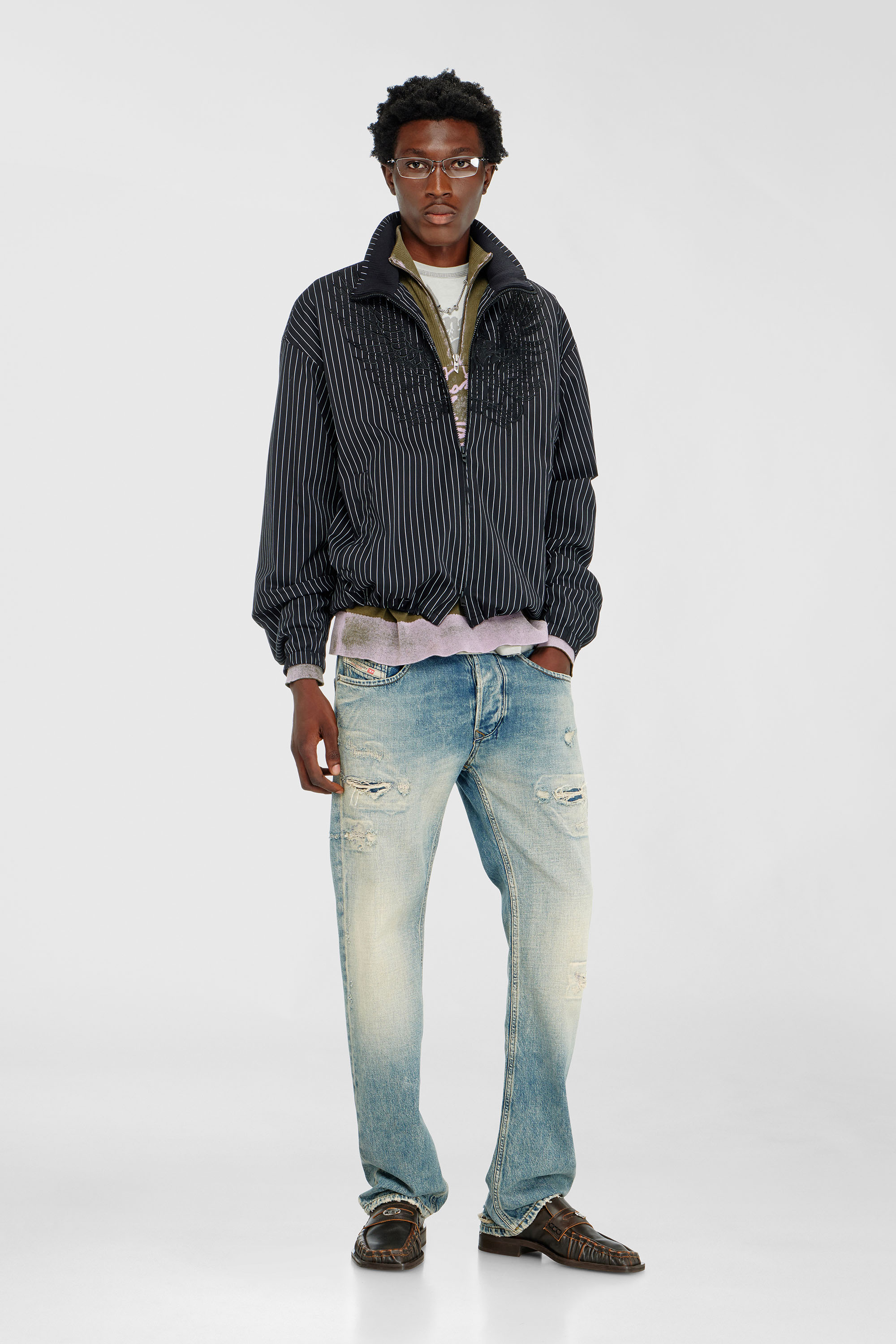 Diesel - J-CORSAR-NJCA, Nylon pinstripe Jacket con bordado de Phoenix Hombre in Negro - 2