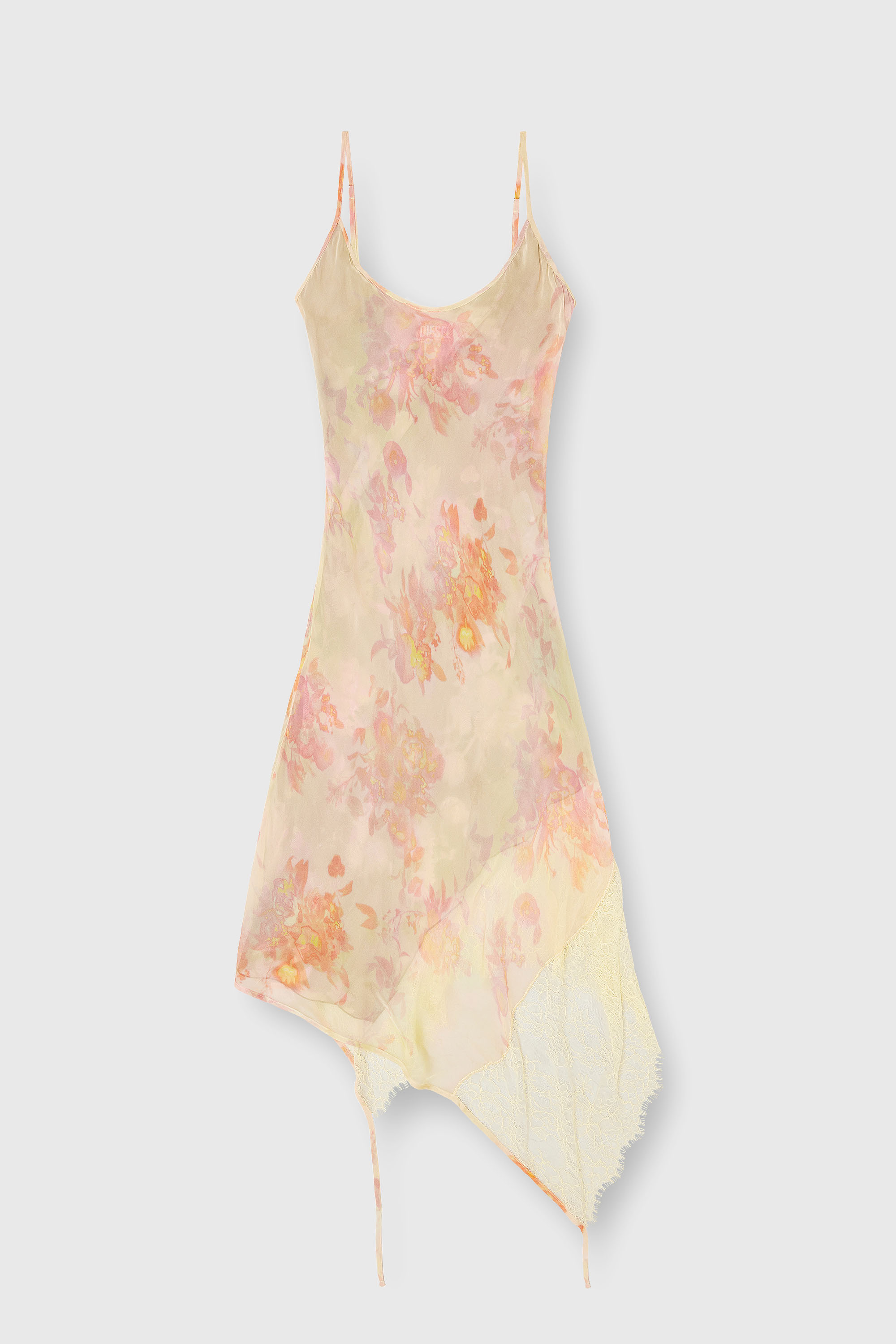 Diesel - D-ANCEL, Vestido lencero midi con estampado floral y ribete de encaje Mujer in Multicolor - 2