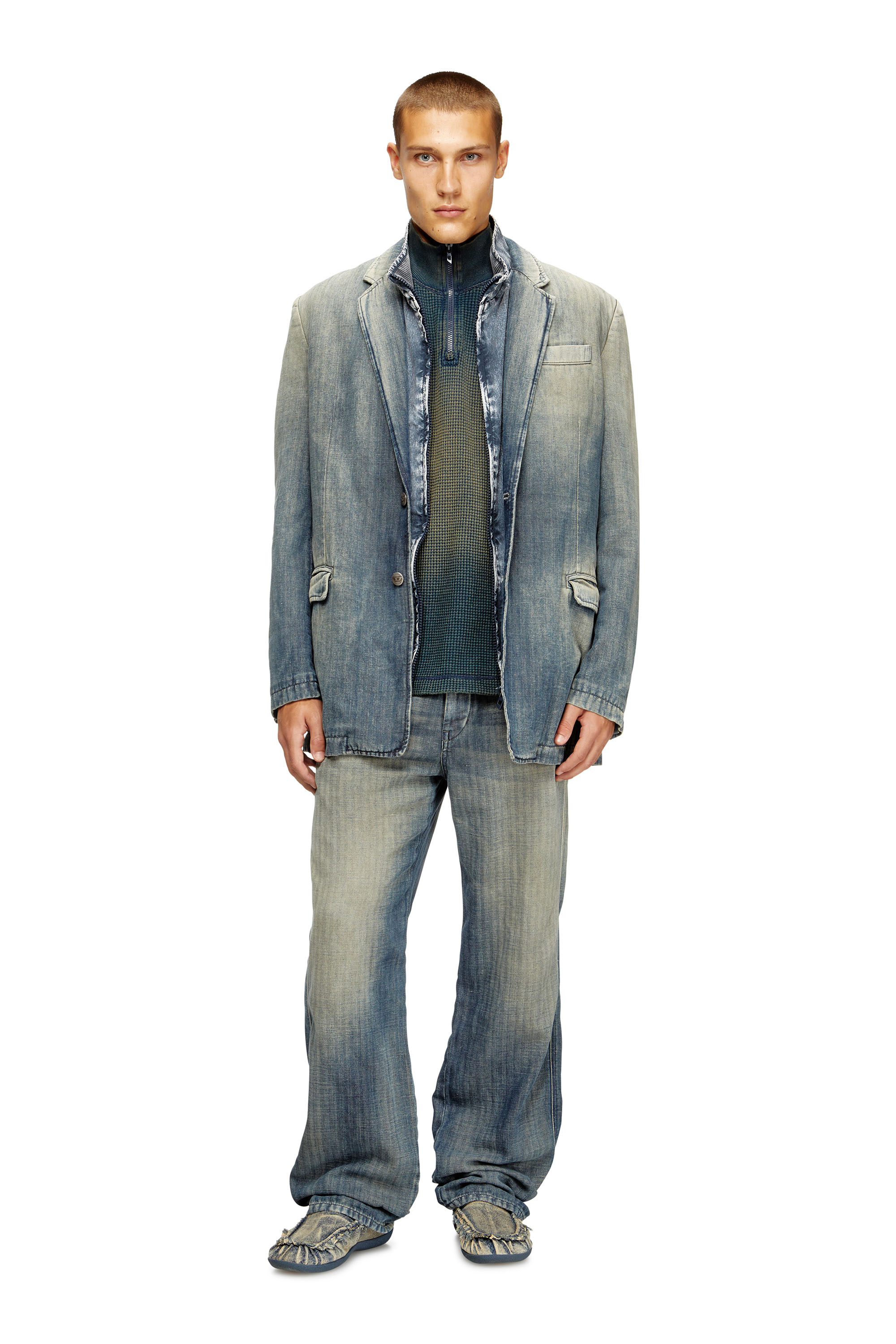 Diesel - D-REGER-D, Chaqueta modelo blazer en denim de espiga con efecto sucio Unisex in Multicolor - 2