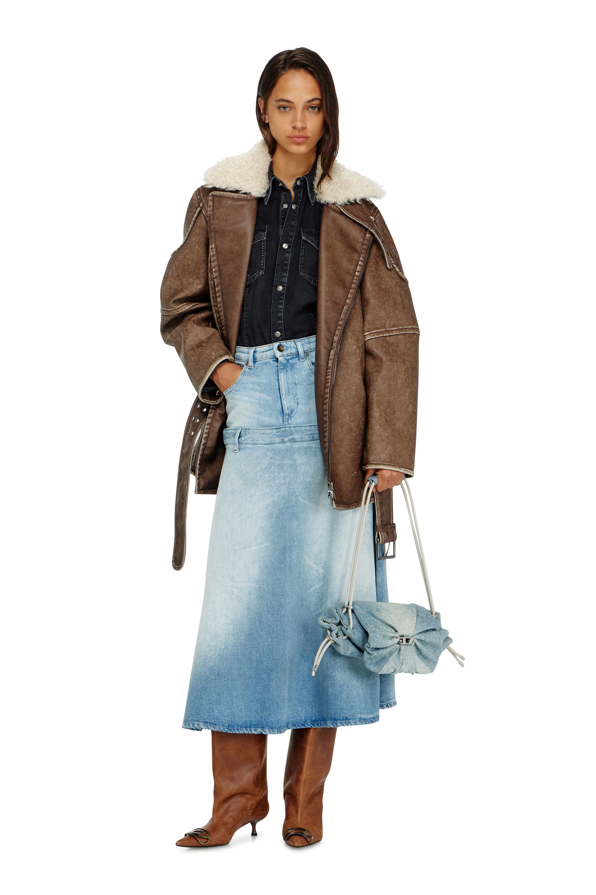 Diesel - G-EYSER, Woman's Double-breasted aviator-biker coat in Brown - 2