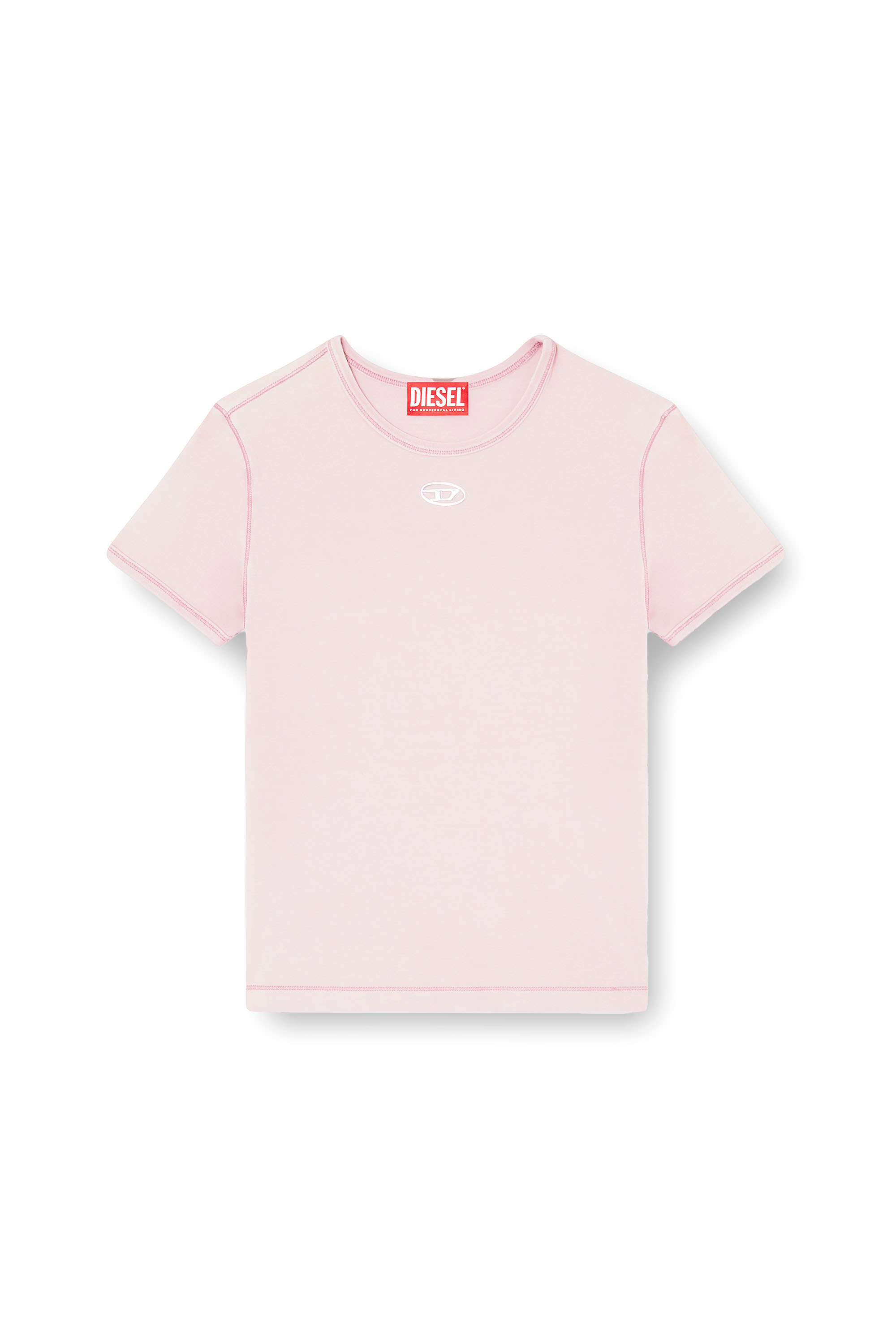 Diesel - T-UNCUTIESLONG-OD, Slim-fit T-shirt with metallic Oval D Mujer in Rosa - 3