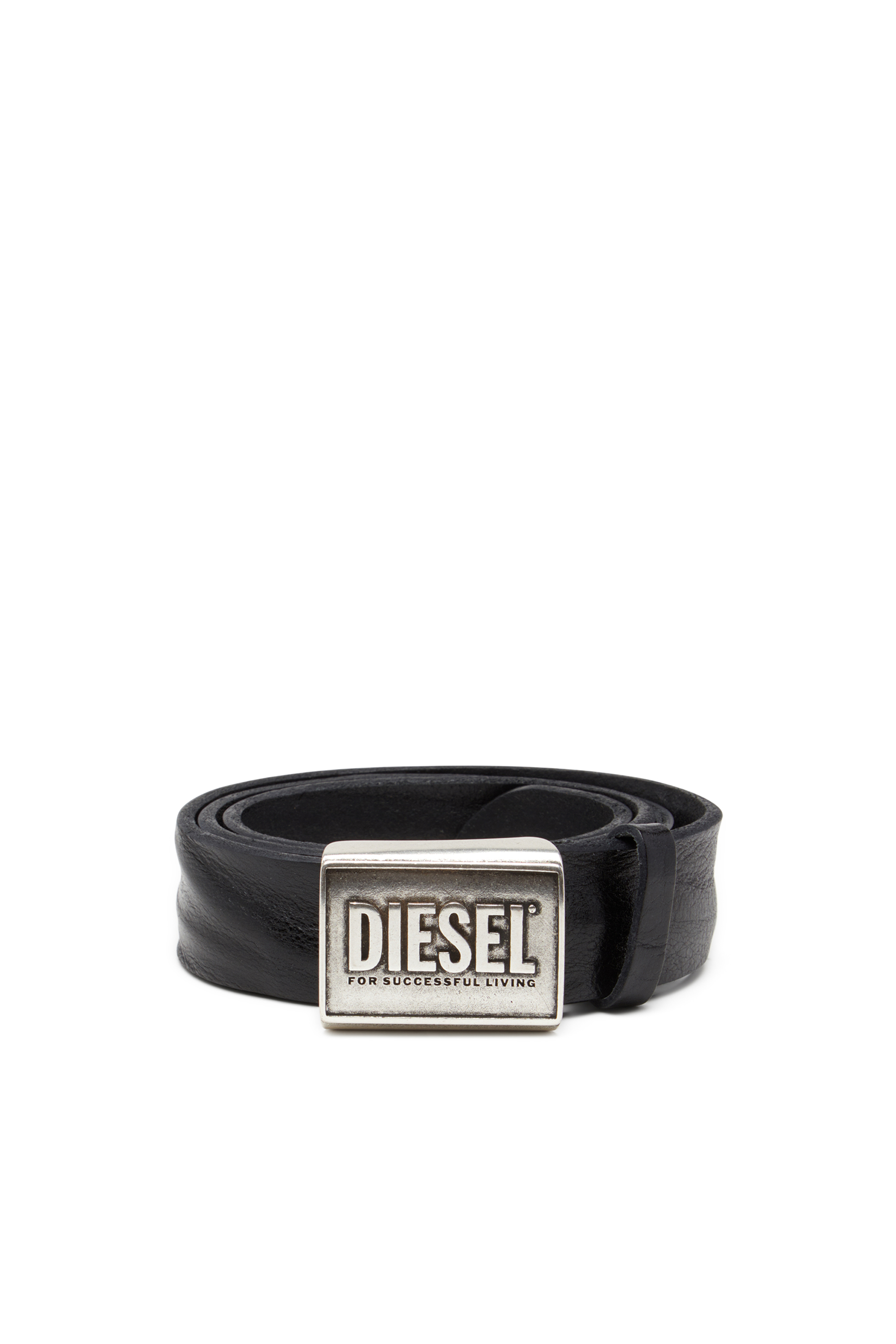 Diesel - B-METAL BISCOTTO, Cinturón de piel de 4 cm con placa de logo Hombre in Negro - 1