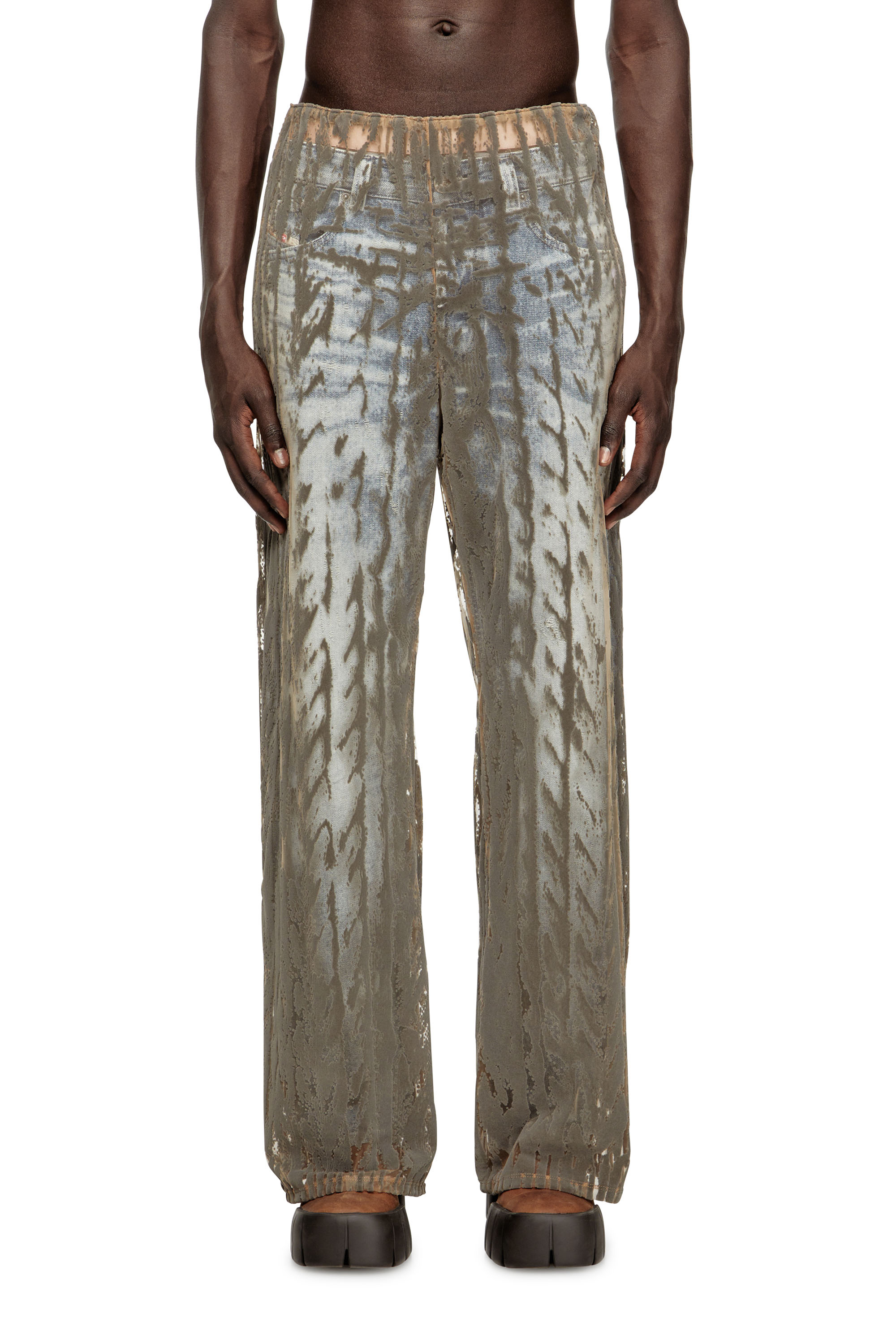 Diesel - P-EGASO, Pantalones de tul con estampado de cables flocados Hombre in Gris - 1