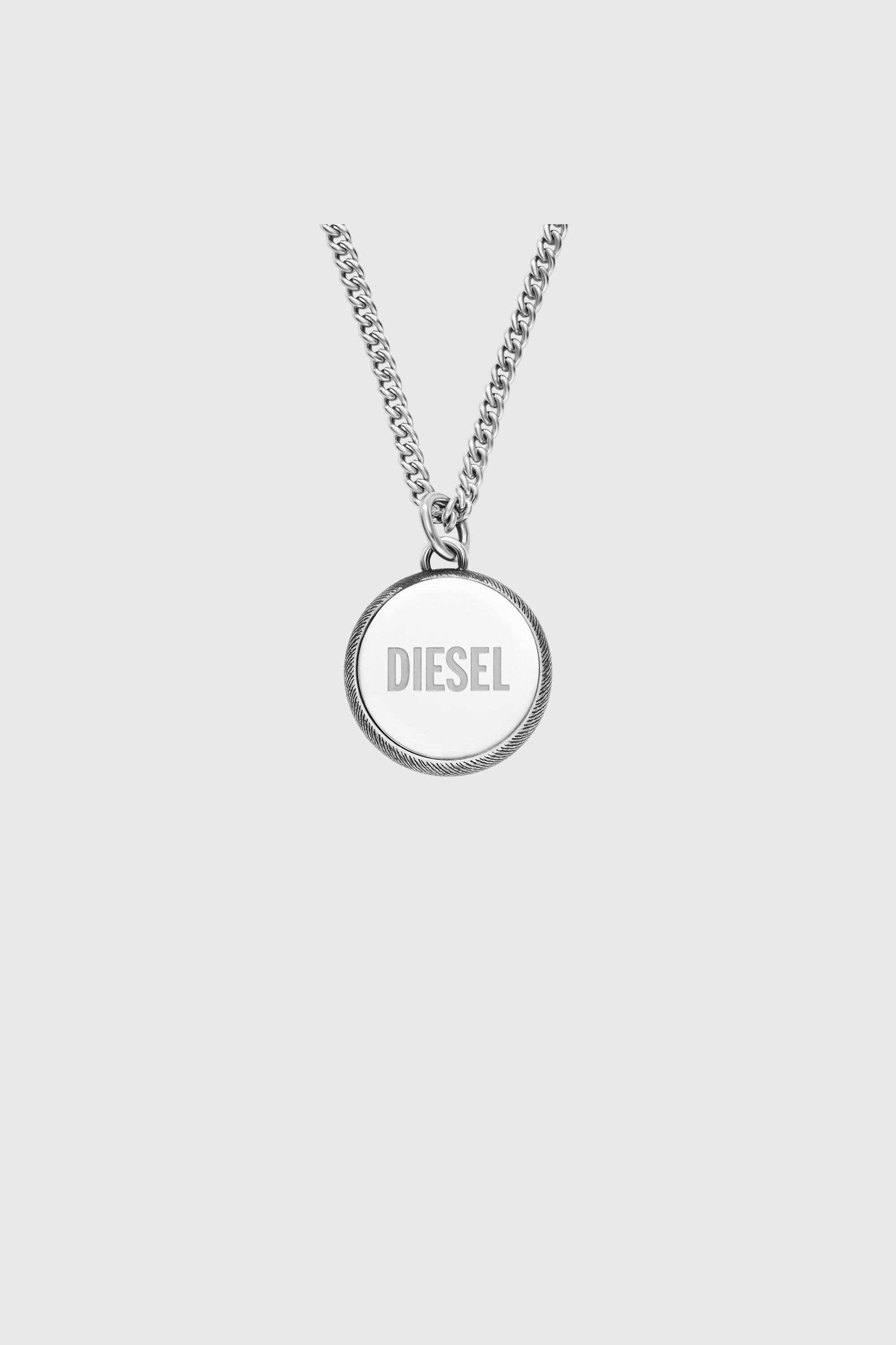 Diesel - DX1738040, Collar de acero inoxidable con colgante y textura denim Unisex in Plateado - 2