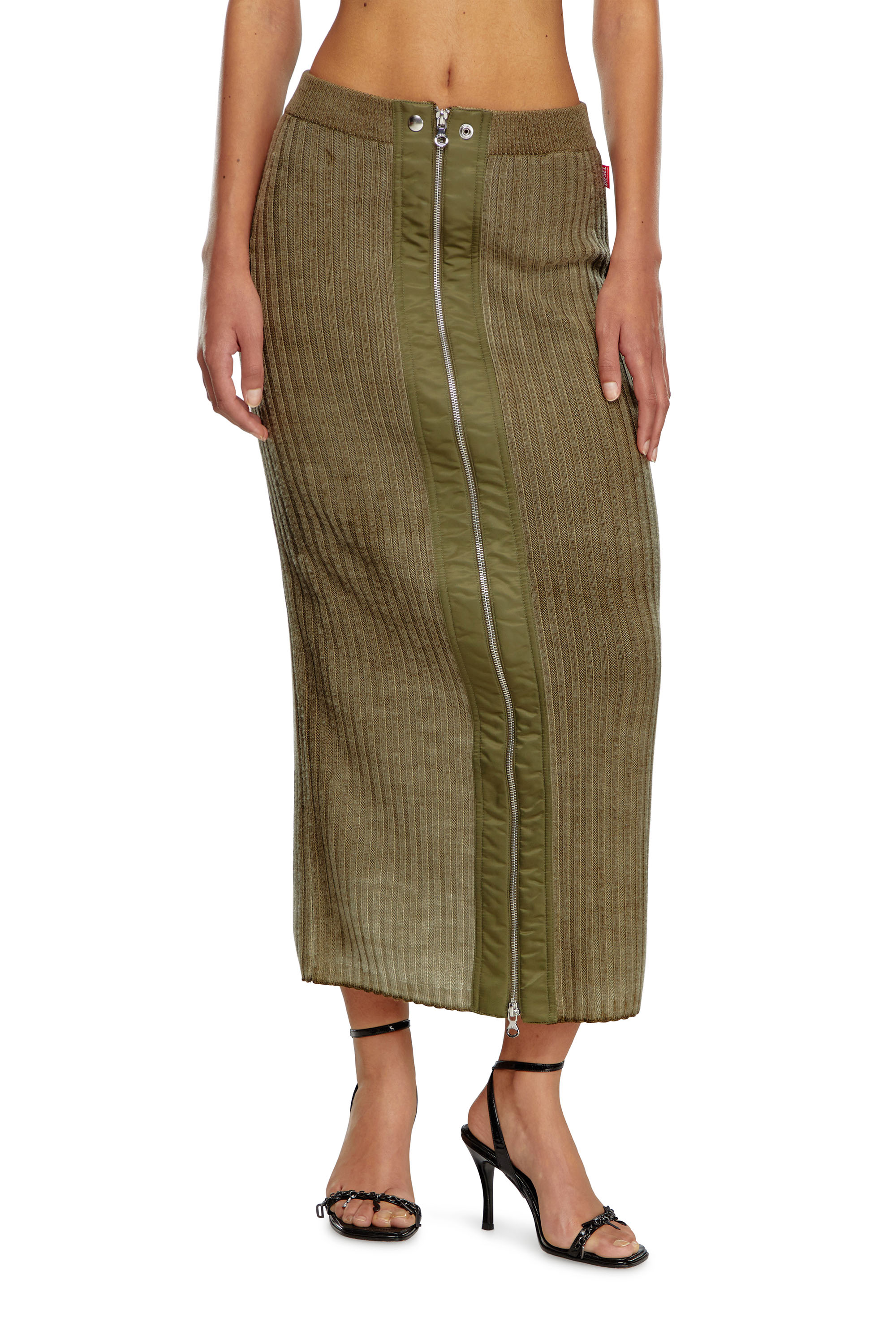 Diesel - M-ASI, Mujer Falda midi tejida con lana tratada in Verde - Image 1