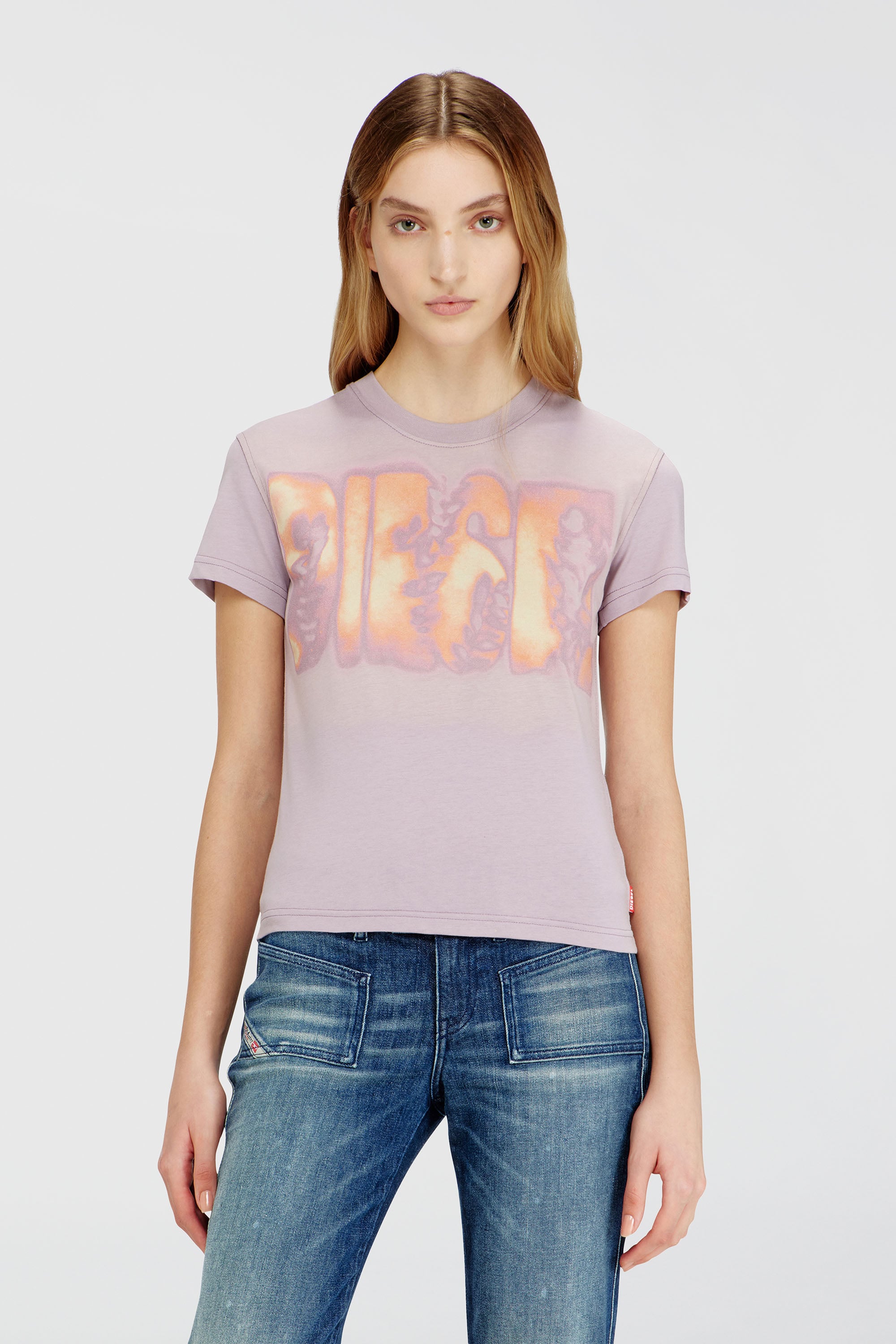 Diesel - T-ILA-AA3, Camiseta slim de punto con estampado gr&aacute;fico Mujer in Morado - 1