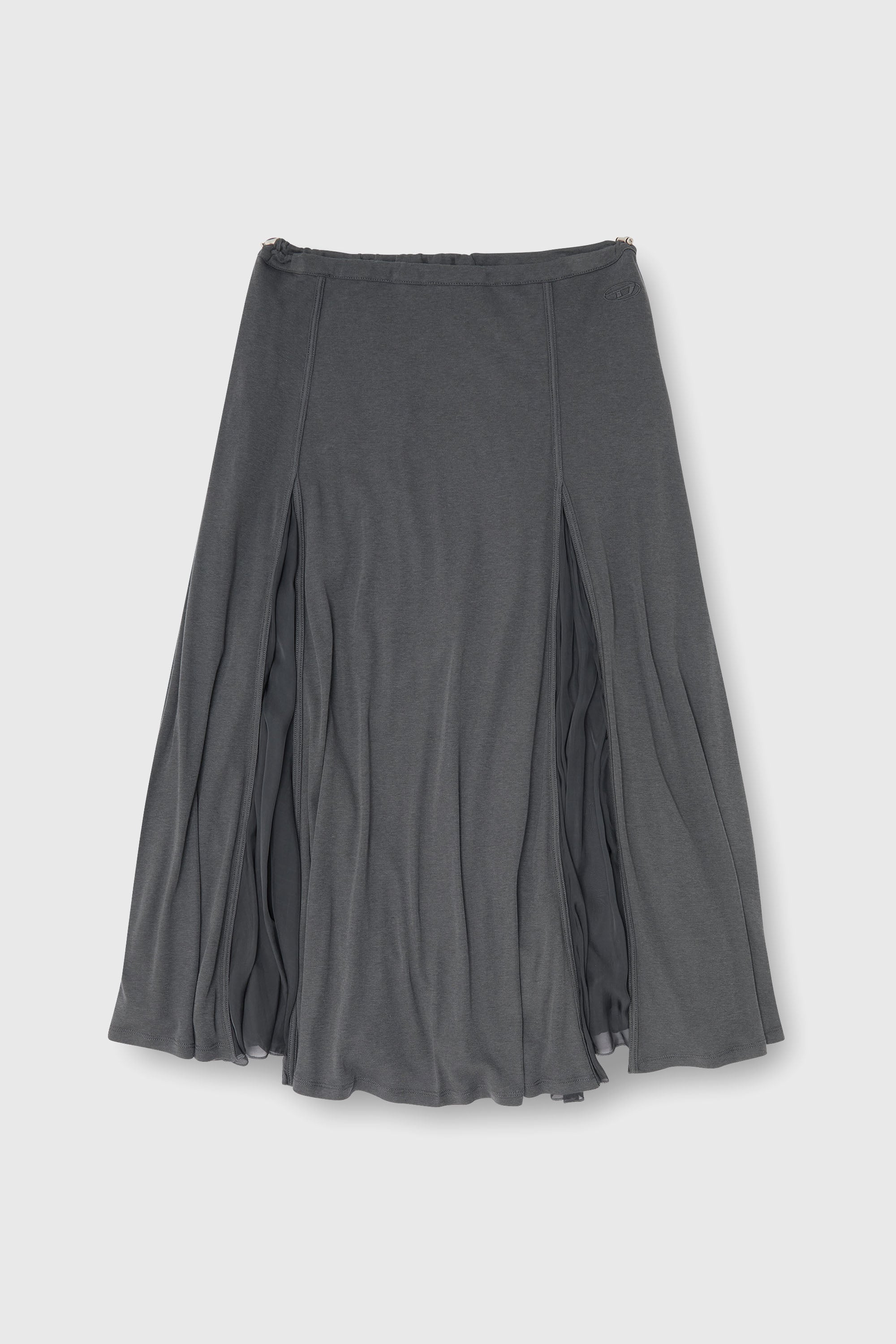 Diesel - O-LONGREI, Falda midi de punto acanalado y gasa Mujer in Gris - 2