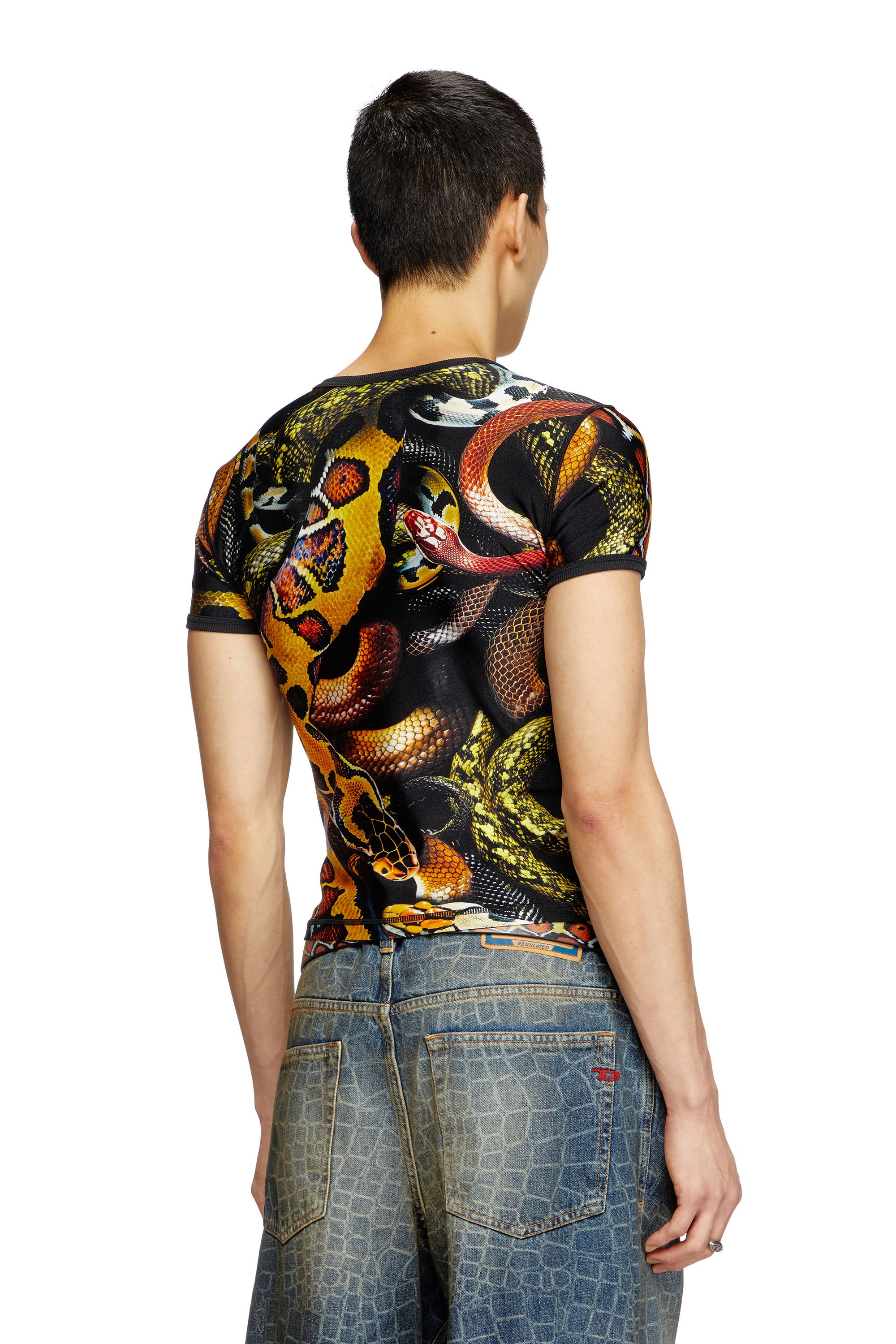 Diesel - CL-T-UNCLE-SNAKE, Camiseta de licra con estampado de serpiente all-over Unisex in Multicolor - 4