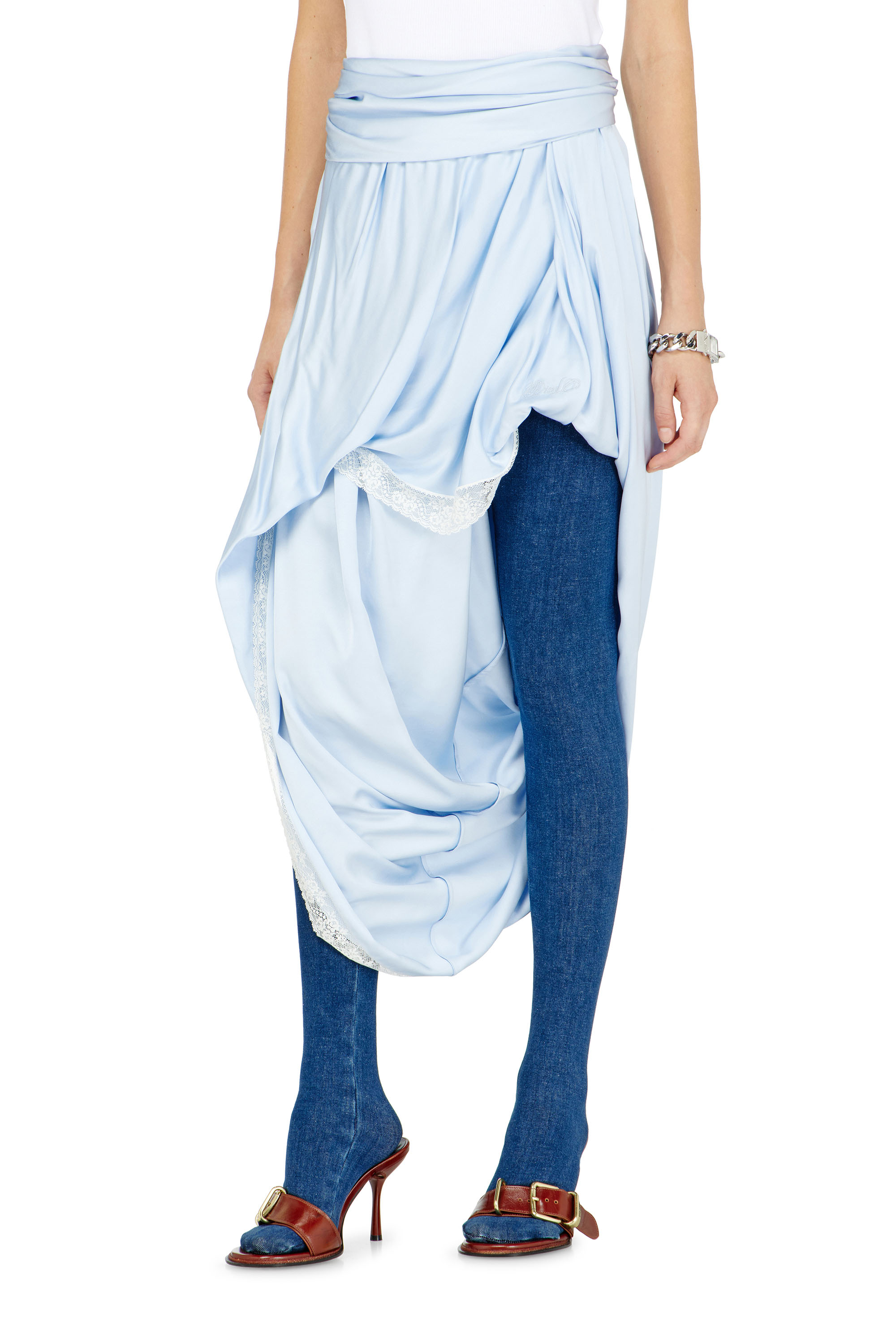 Diesel - O-WANDA, Falda midi de sat&eacute;n drapeada con encaje Mujer in ToBeDefined - 2