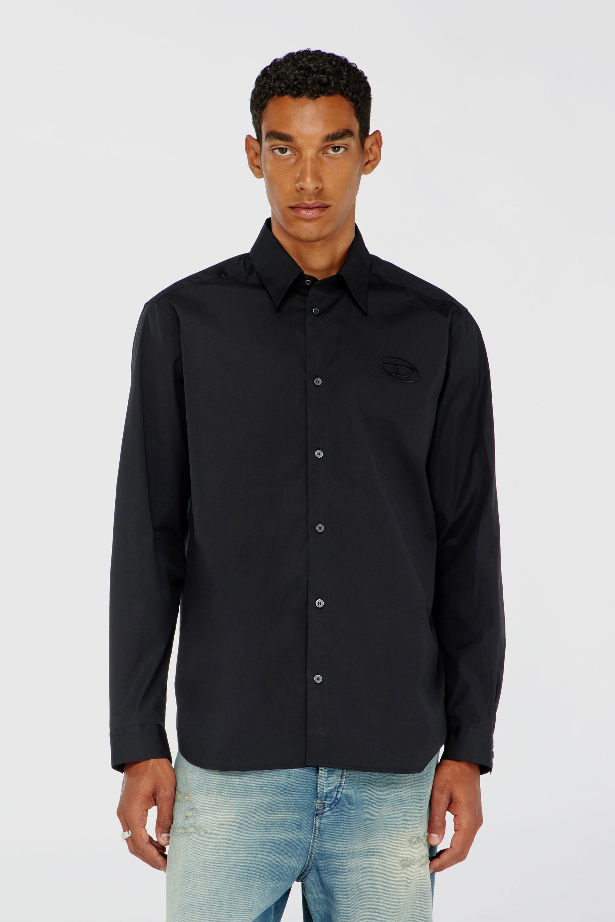 Diesel - S-SIMPLY-GSBH, Camisa de popelina el&aacute;stica con bordado Hombre in Negro - 3