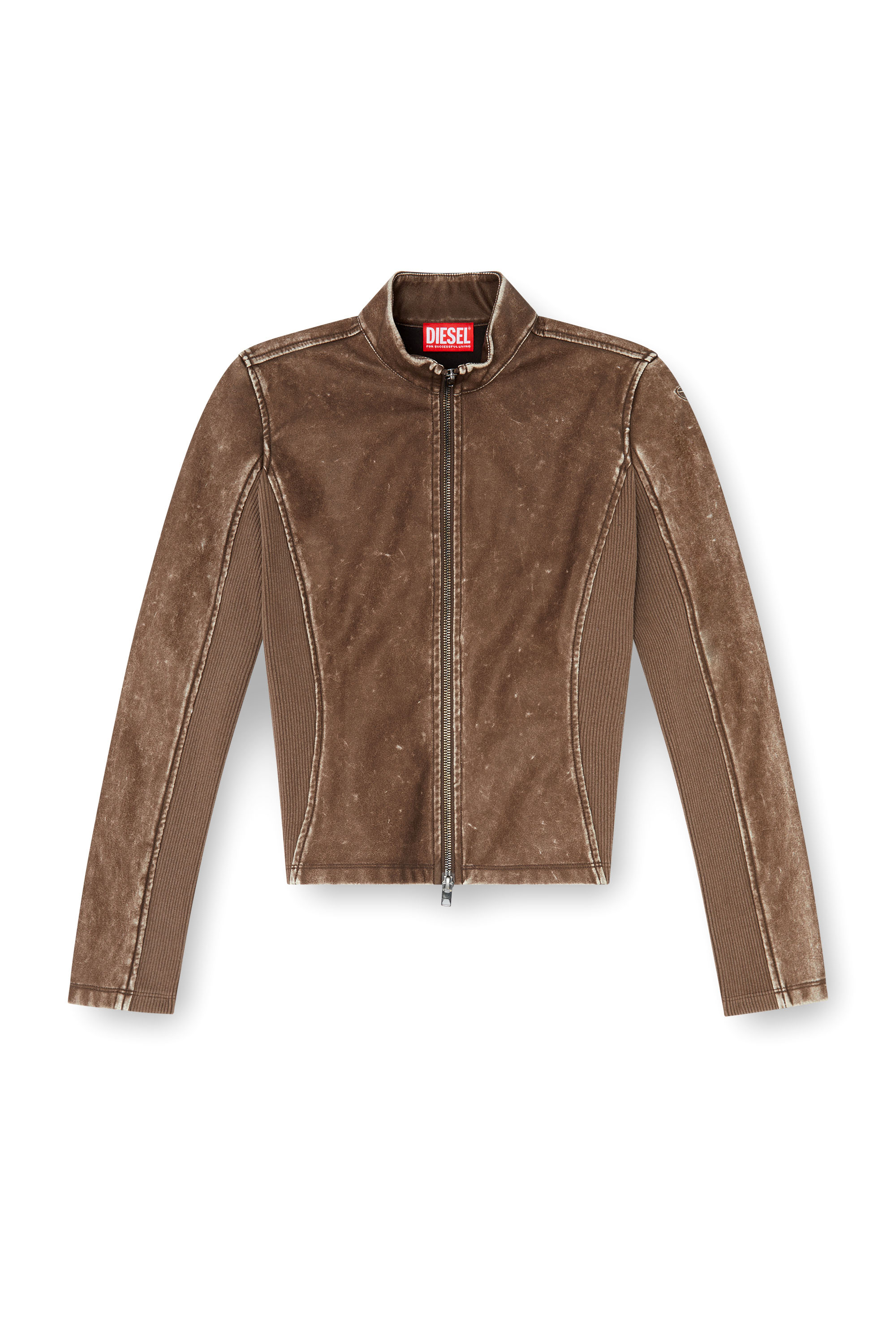 Diesel - T-HUNDER, Cazadora biker con inserciones de canal&eacute; Mujer in Marr&oacute;n - 3