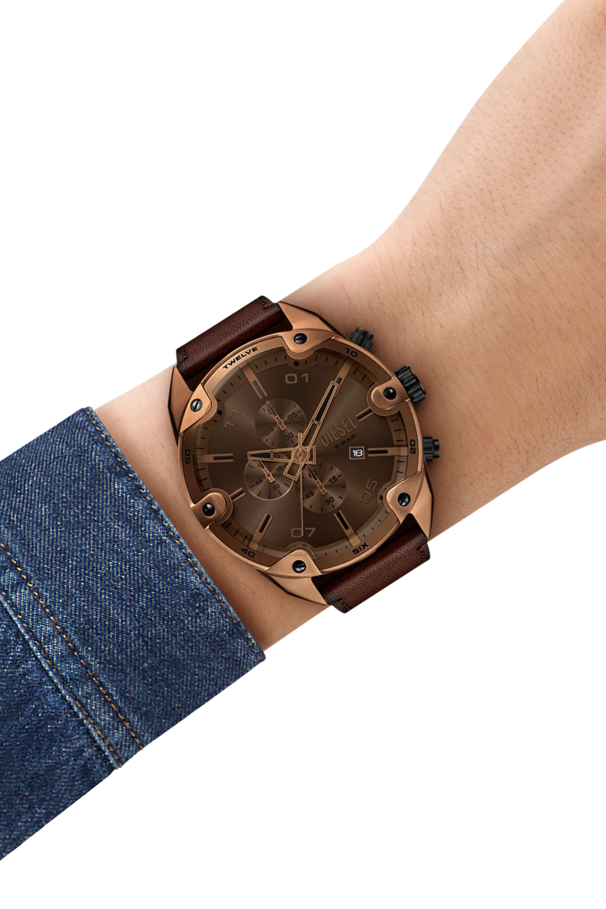 Diesel - DZ4698 WATCH, Reloj Spiked de cuero marrón Hombre in Marrón - 4
