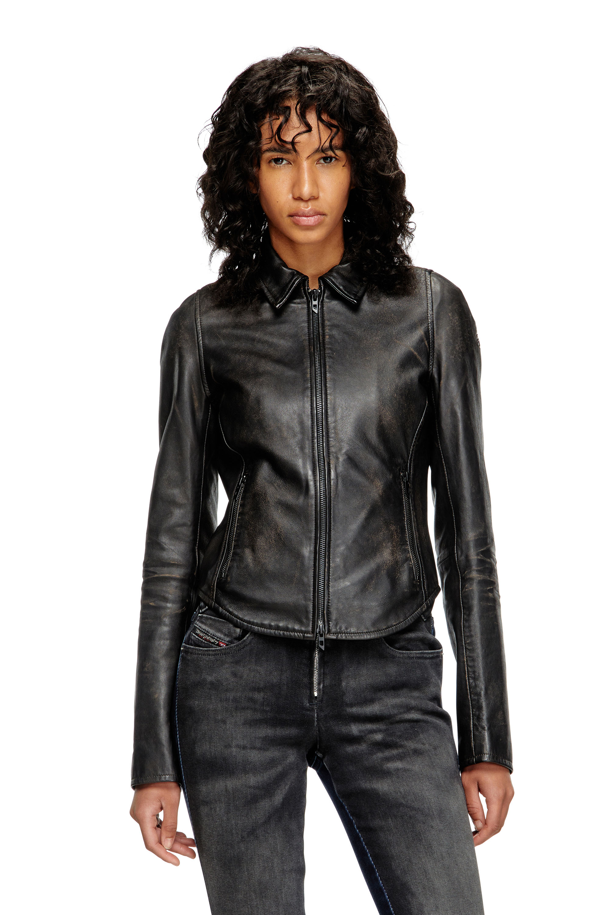 Diesel - L-EGRAD, Chaqueta de cuero desgastado Mujer in Negro - 1