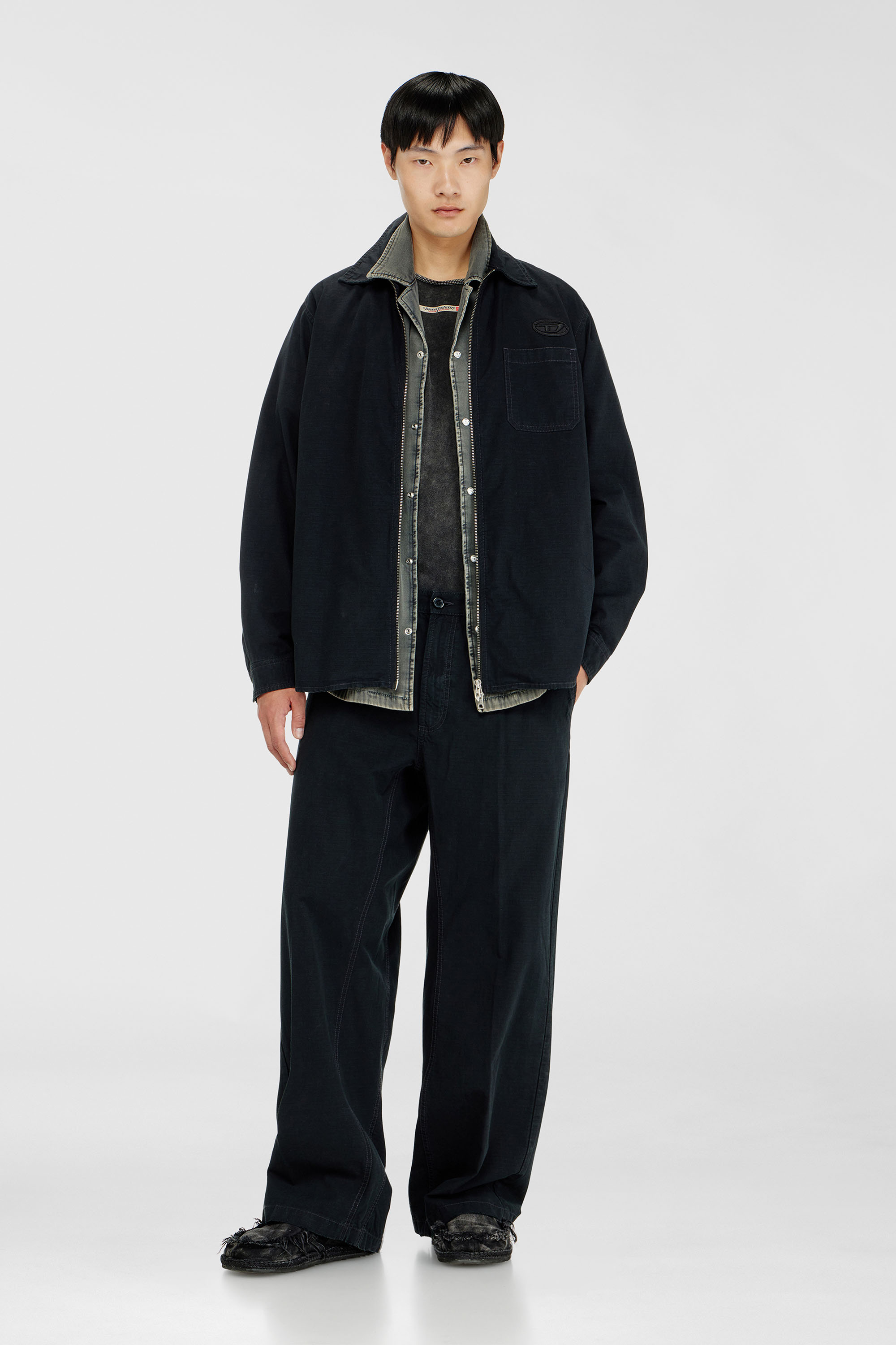 Diesel - S-ALIAS-ZIP, Camisa ripstop con cierre de cremallera Hombre in Negro - 1