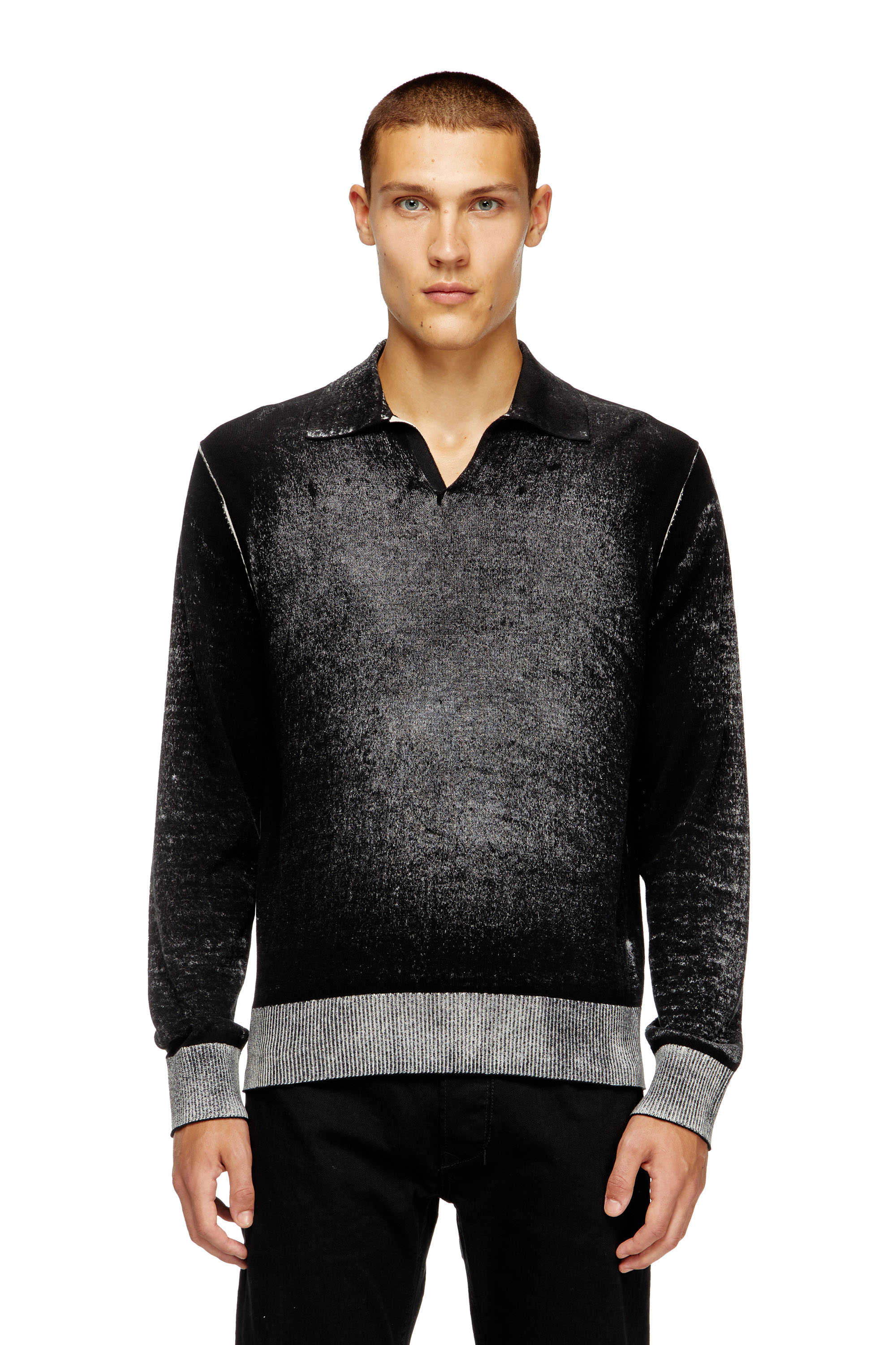 Diesel - K-LORENZO, Jersey con cuello polo con estampado invertido Hombre in Negro - 1