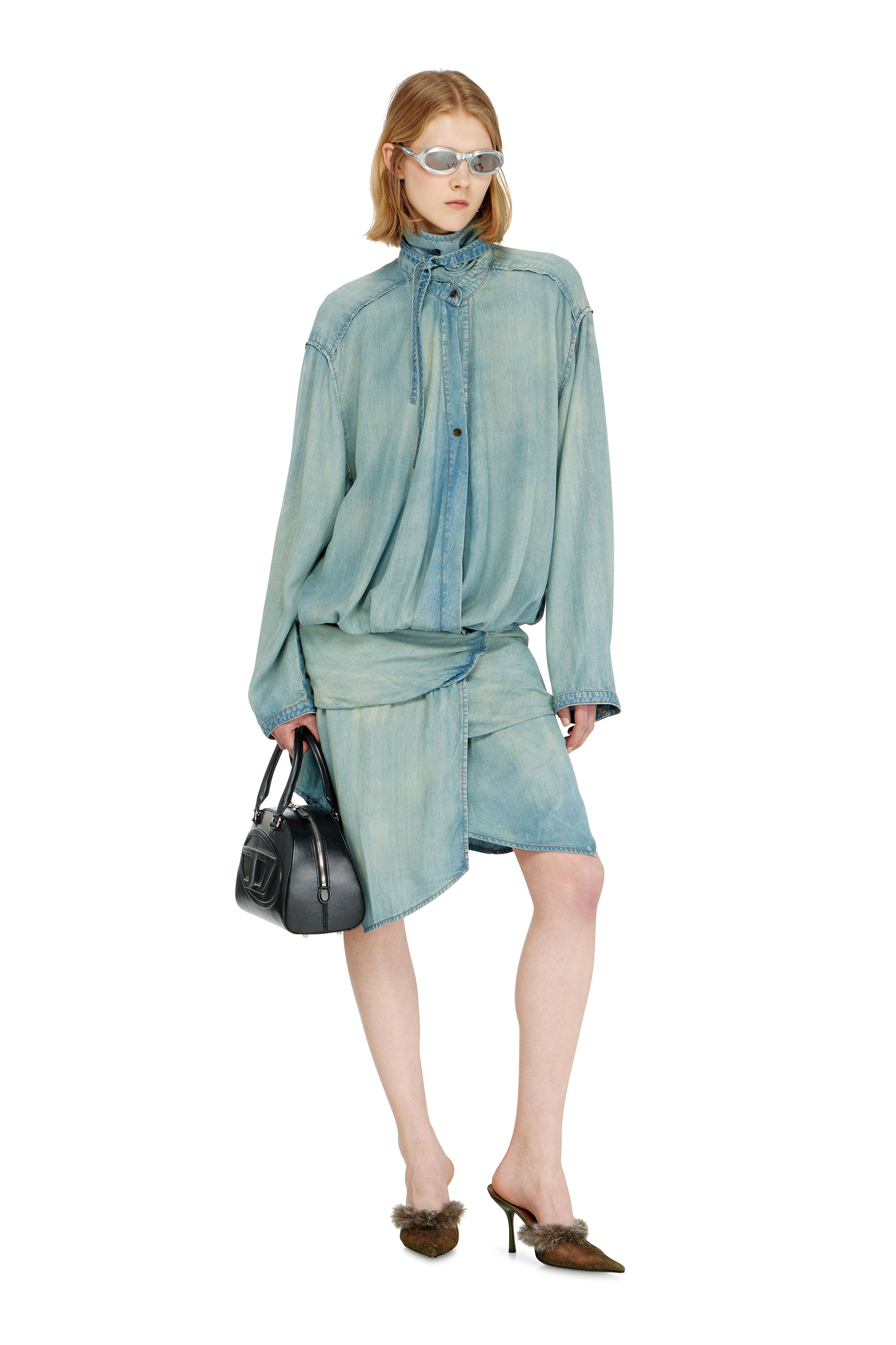 Diesel - DE-TILORA-S, Vestido camisero denim oversized con drapeado Mujer in ToBeDefined - 2