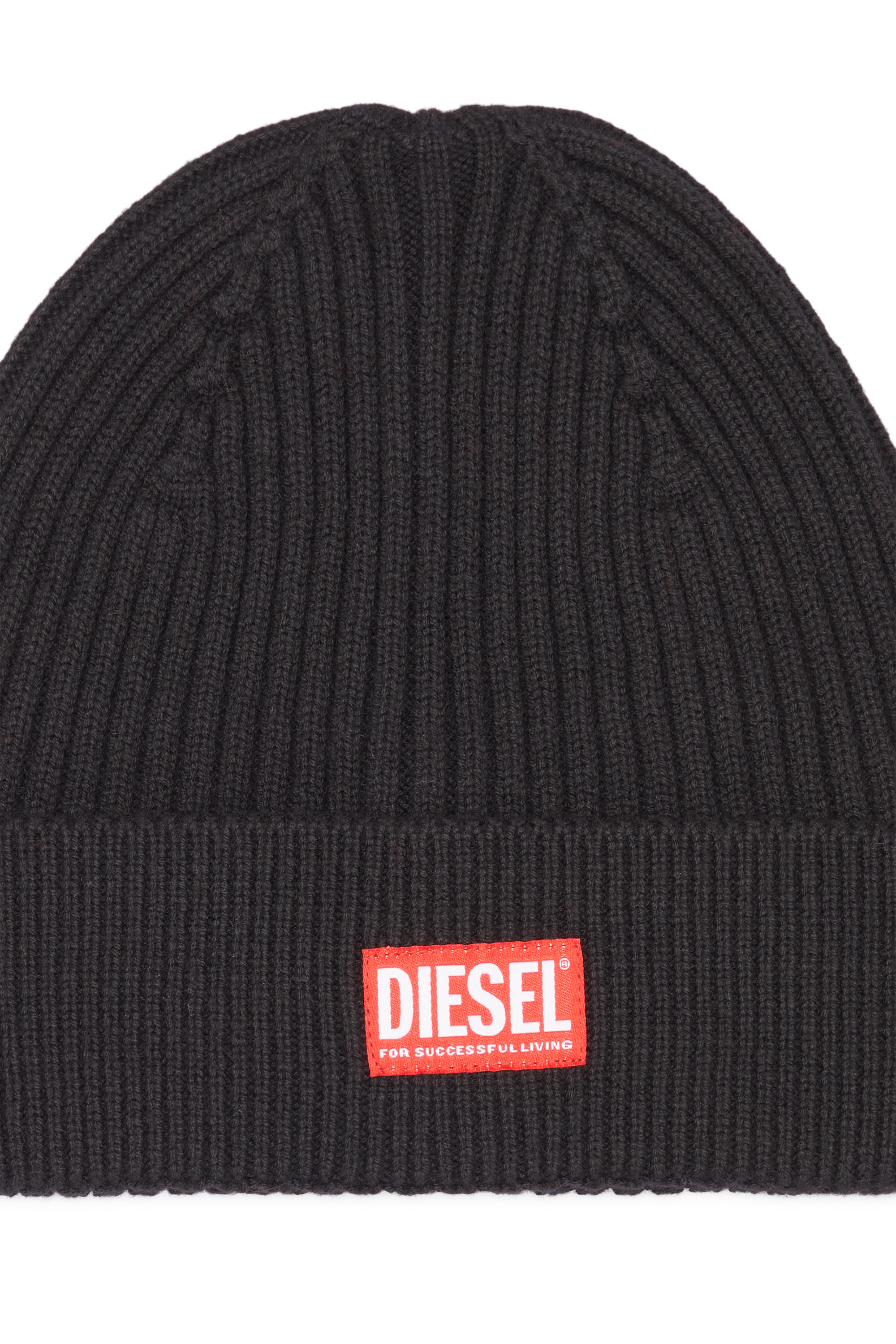 Diesel - K-CODER-H 2X2, Gorro en canalé con parche de logotipo Unisex in Negro - 3