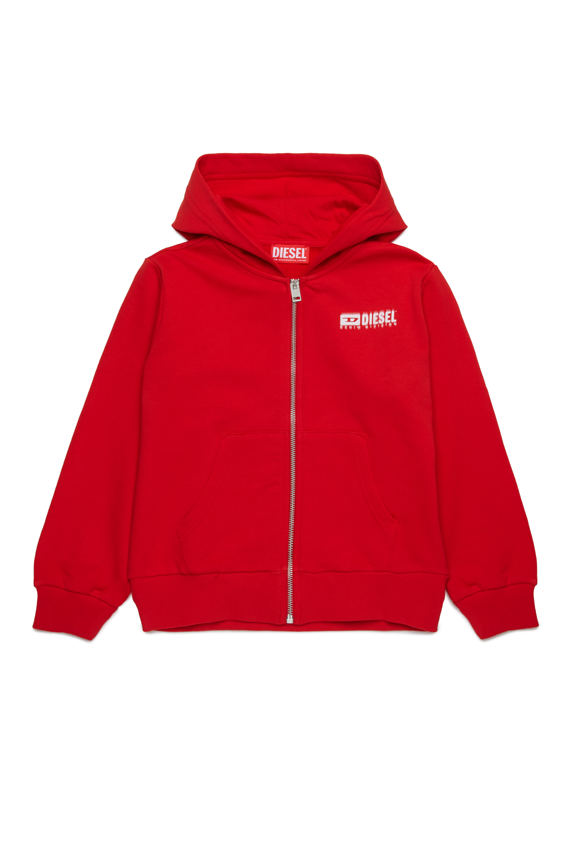 Diesel - SVOUGZIP OVER, Sudadera con capucha y cremallera con logotipo manchado Hombre in Rojo - 1