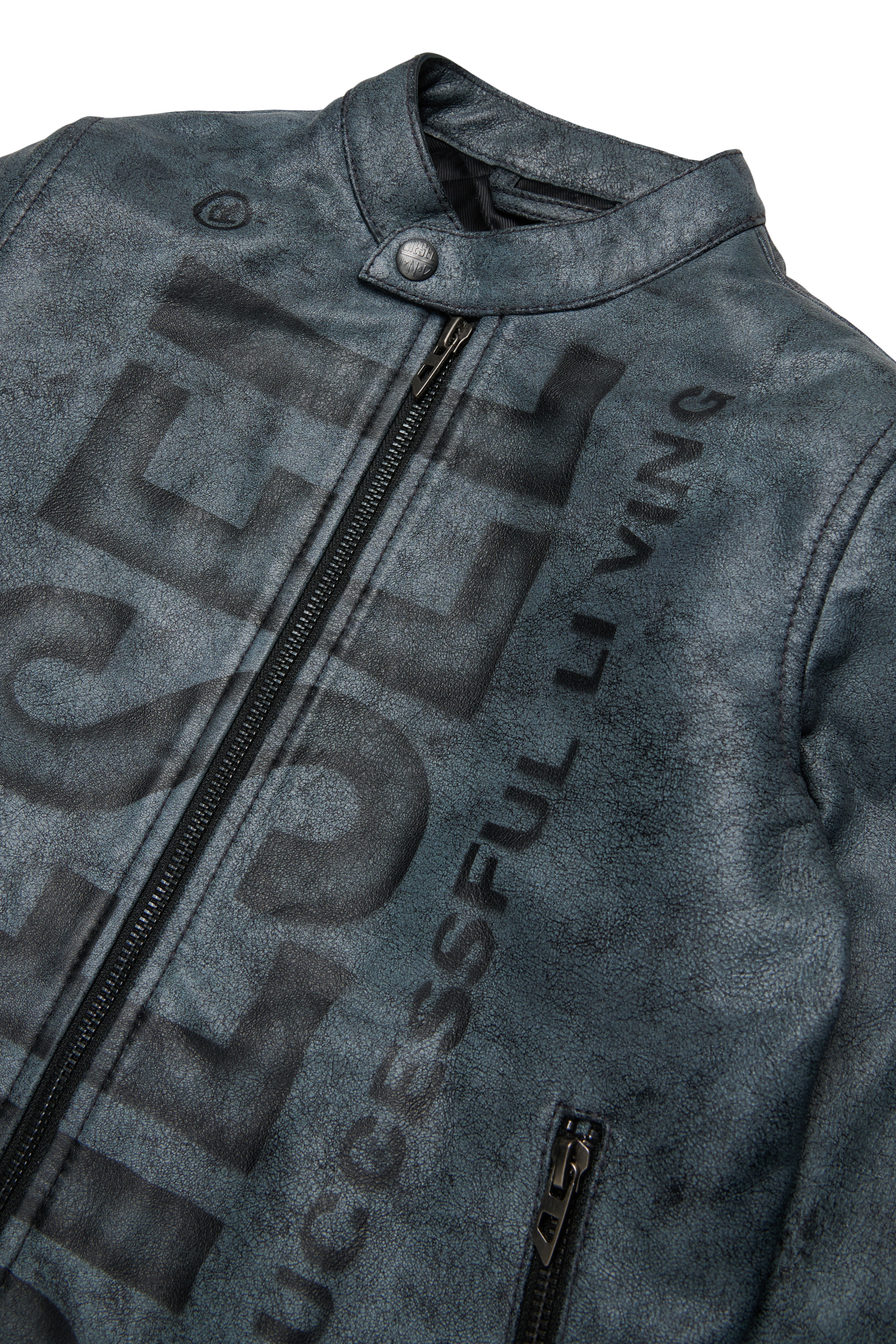 Diesel - JLEVERT, Chaqueta biker de piel con maxi logo Hombre in Negro - 3