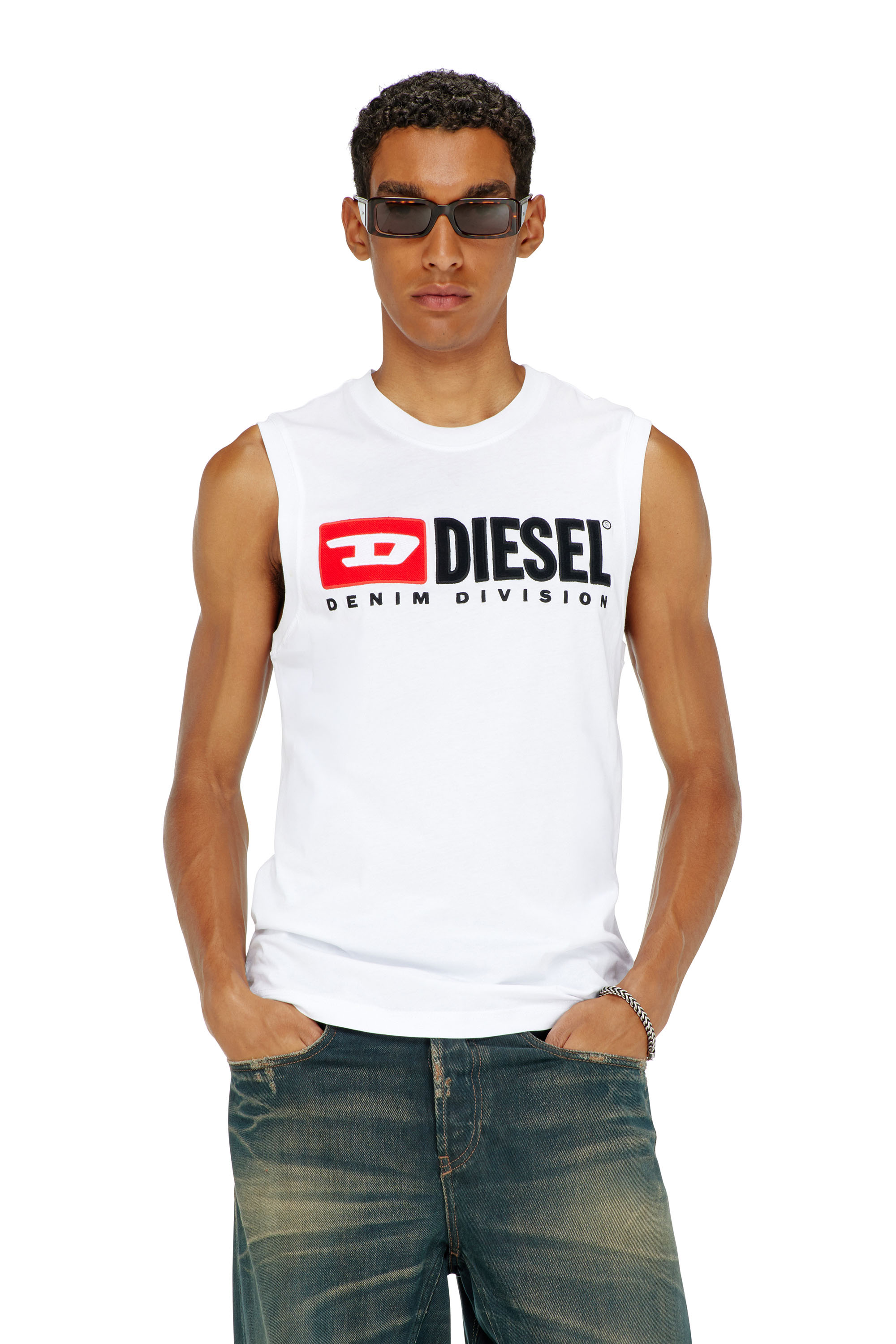 Diesel - T-ISCO-DIV, Man's Tank top with chest logo print in White - 3