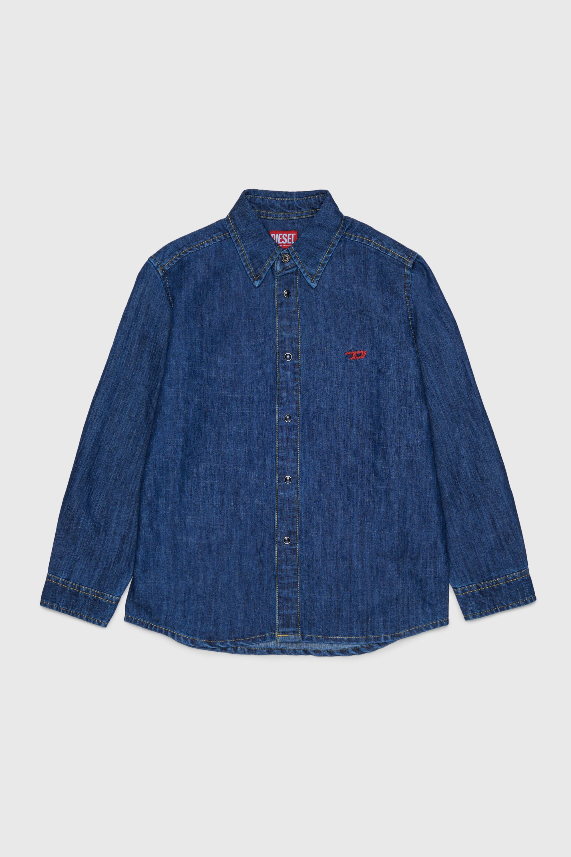 Diesel - CSIMPLY-OVER, Man's Denim shirt with D logo embroidery in Medium blue - 1