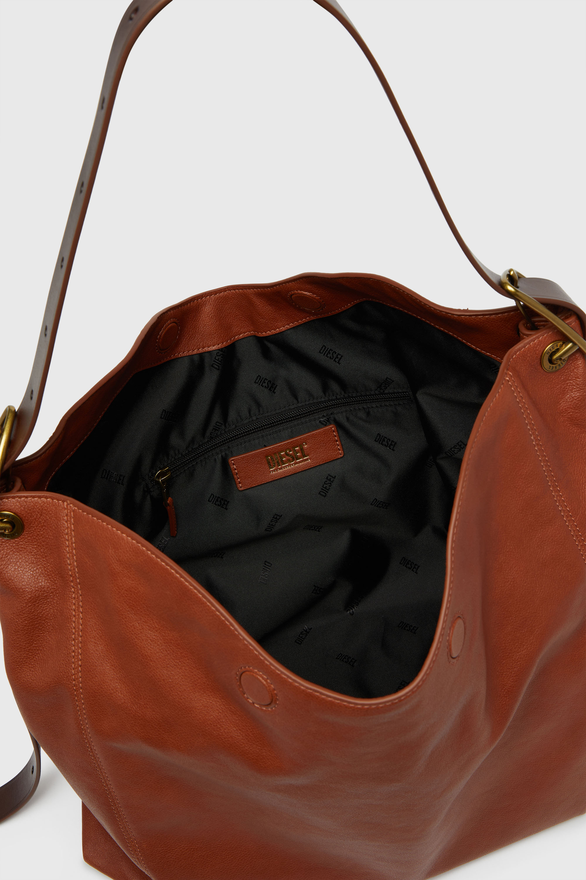Diesel - D-LINE HOBO L, D-Line-Bolso hobo de piel brillante Mujer in Marr&oacute;n - 4