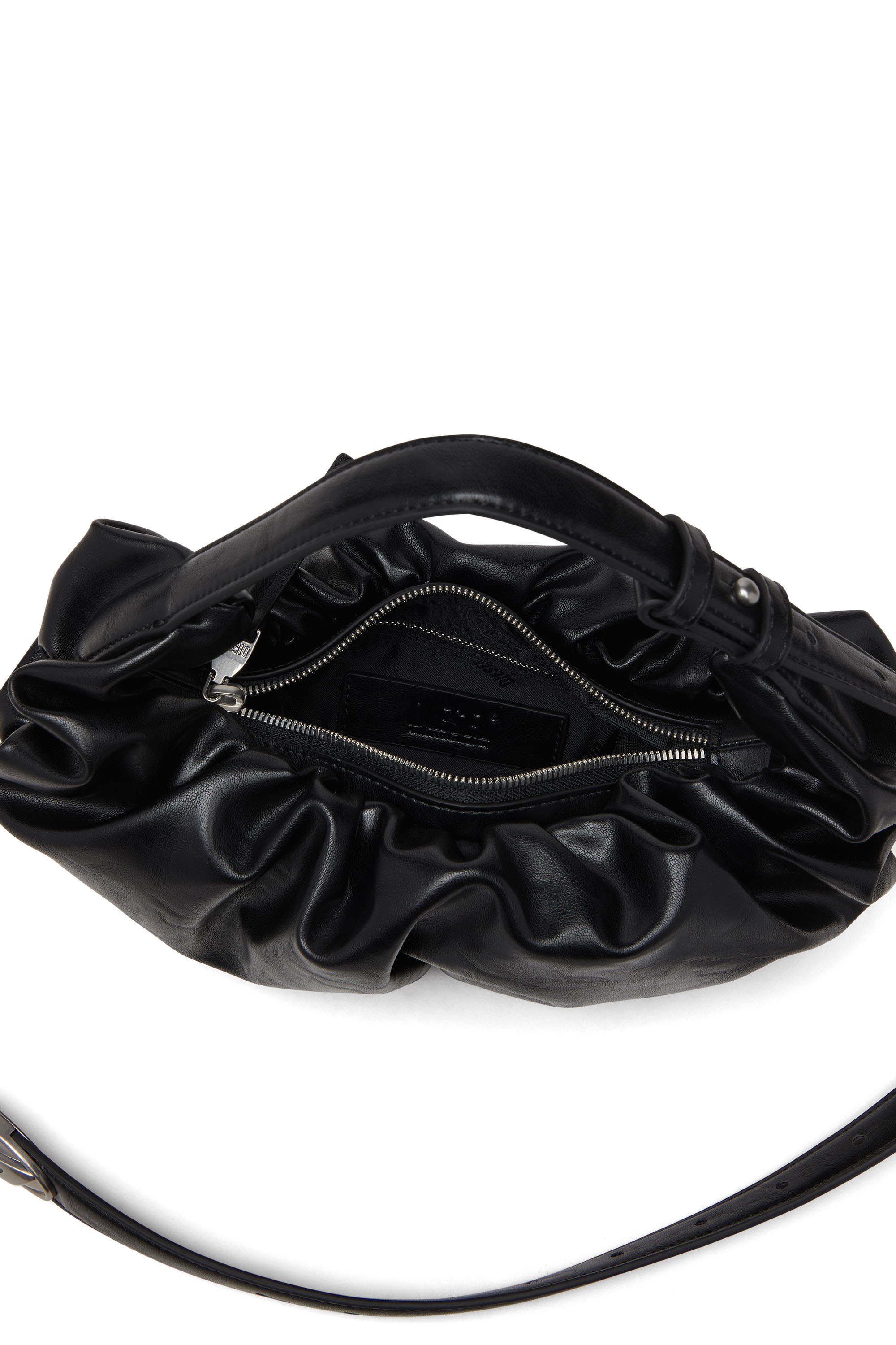 Diesel - GRAB-D HOBO S, Bolso hobo pequeño fruncido en PU brillante Mujer in Negro - 4