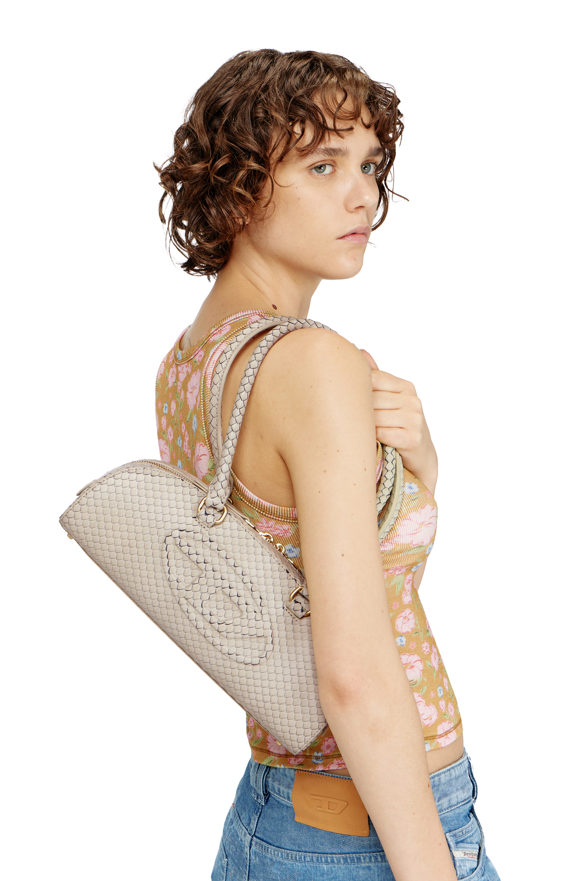 Diesel - 1DR DOME SHOULDER EW, 1DR Dome-Bolso bowling alargado en piel texturizada Mujer in Beige - 3