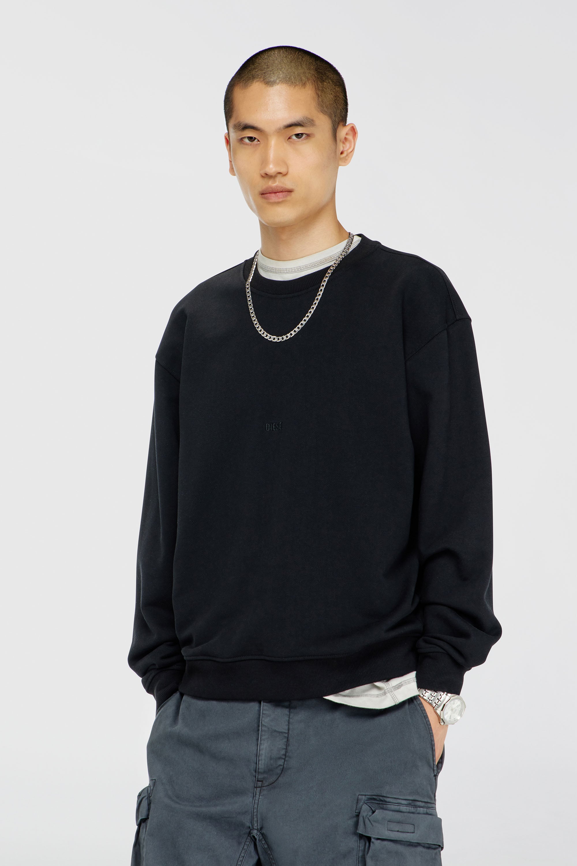 Diesel - S-NORM-AA5, Sudadera de algod&oacute;n con microbordado de logo Hombre in Negro - 3
