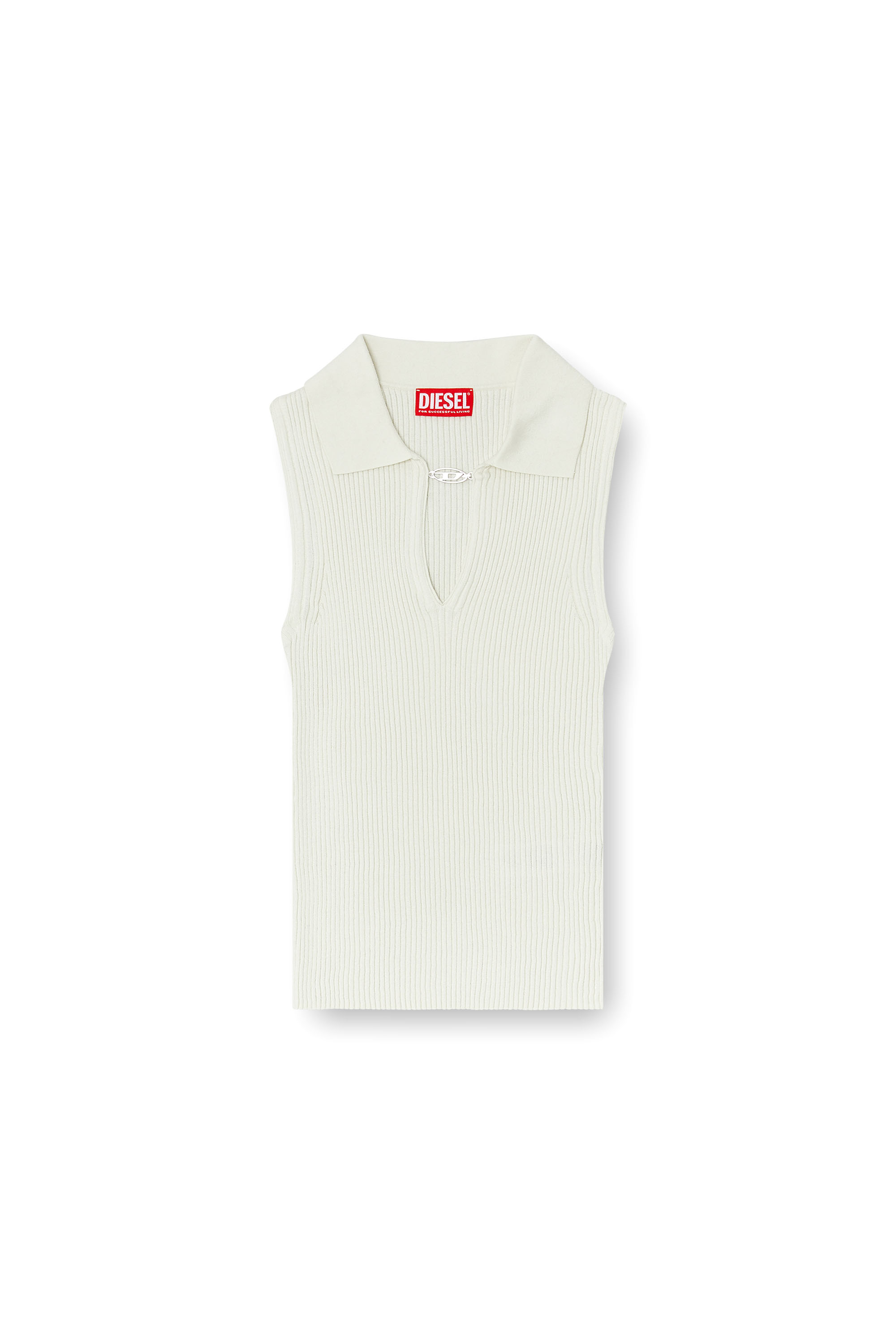 Diesel - M-LILITA, Top tipo polo sin mangas de punto acanalado en mezcla de seda Mujer in Blanco - 3