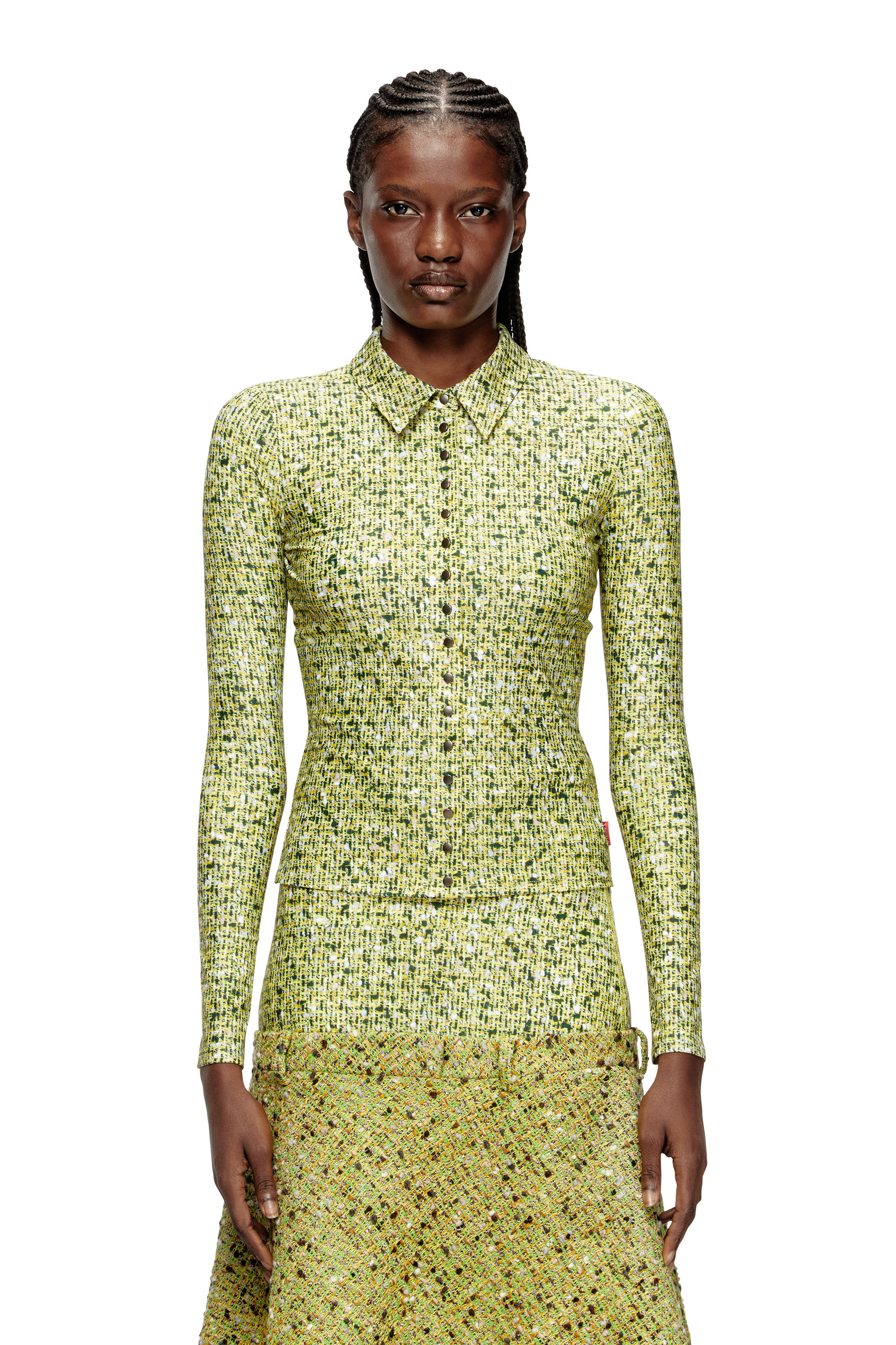 Diesel - C-ELAZ-BC, Camisa de tejido elástico con estampado de bouclé Mujer in Amarillo - 1
