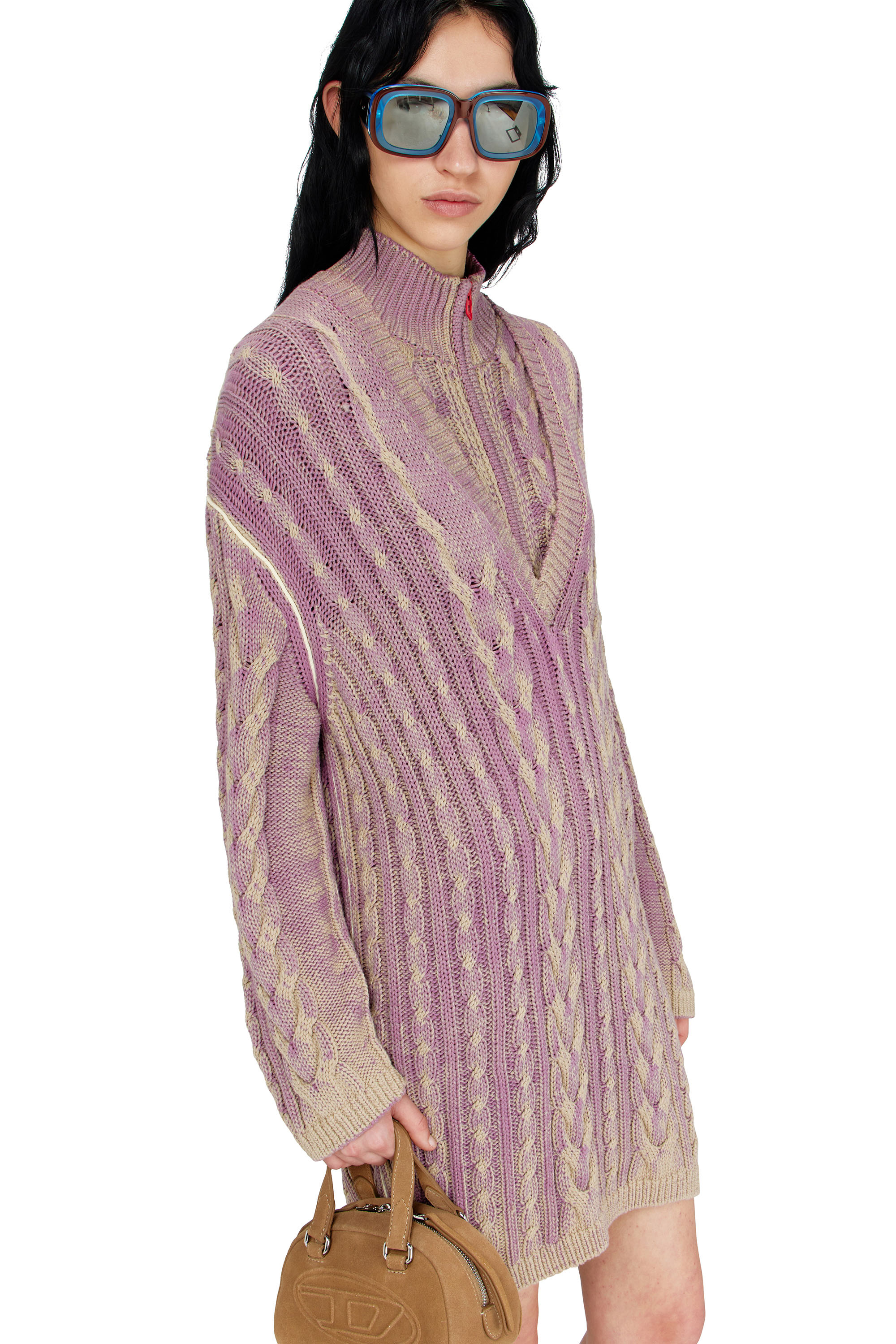 Diesel - M-ELGA, Vestido corto de punto trenzado Mujer in Morado - 5