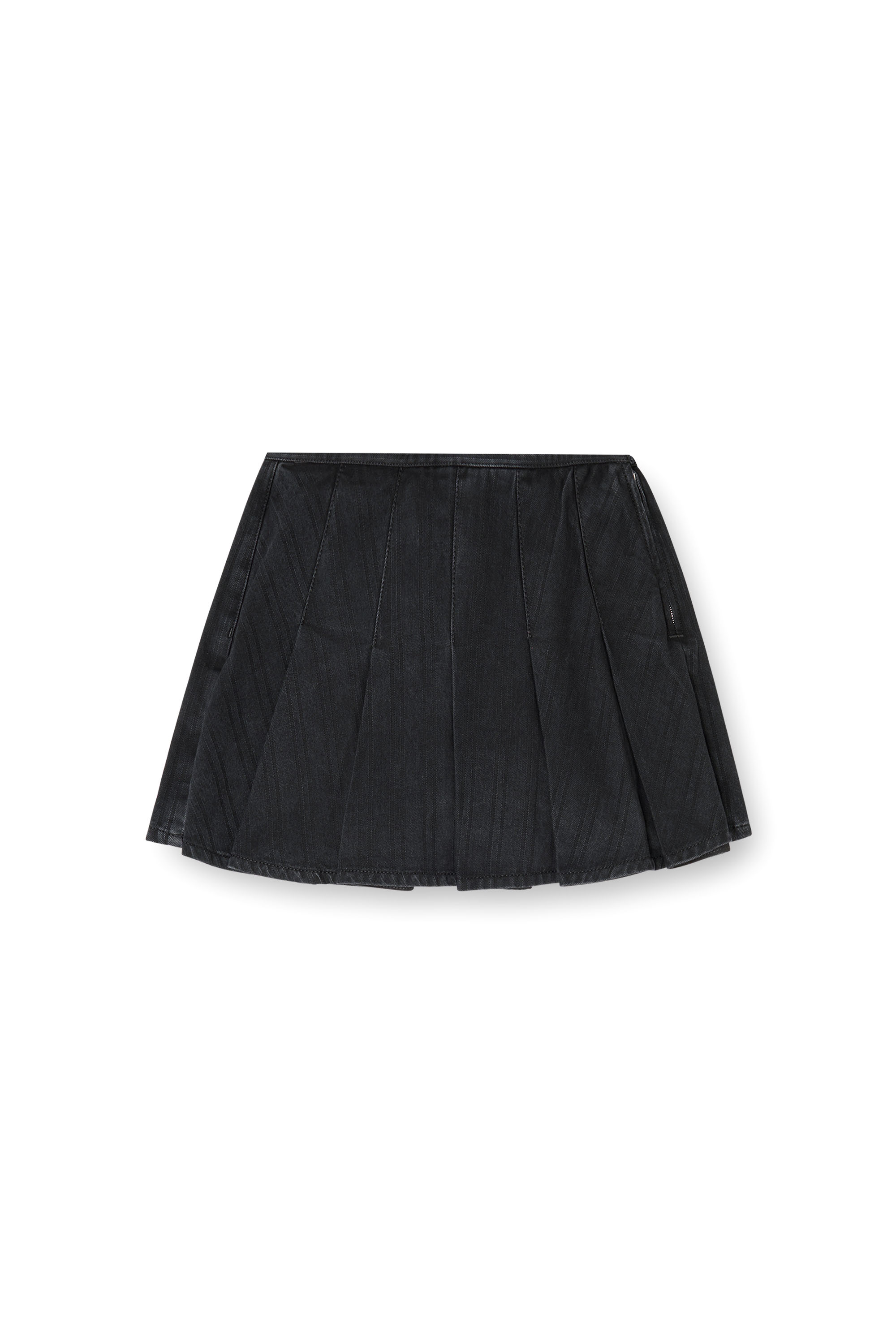 Diesel - DE-SHERO, Falda-pantal&oacute;n plisada de denim a rayas finas Mujer in Negro - 2
