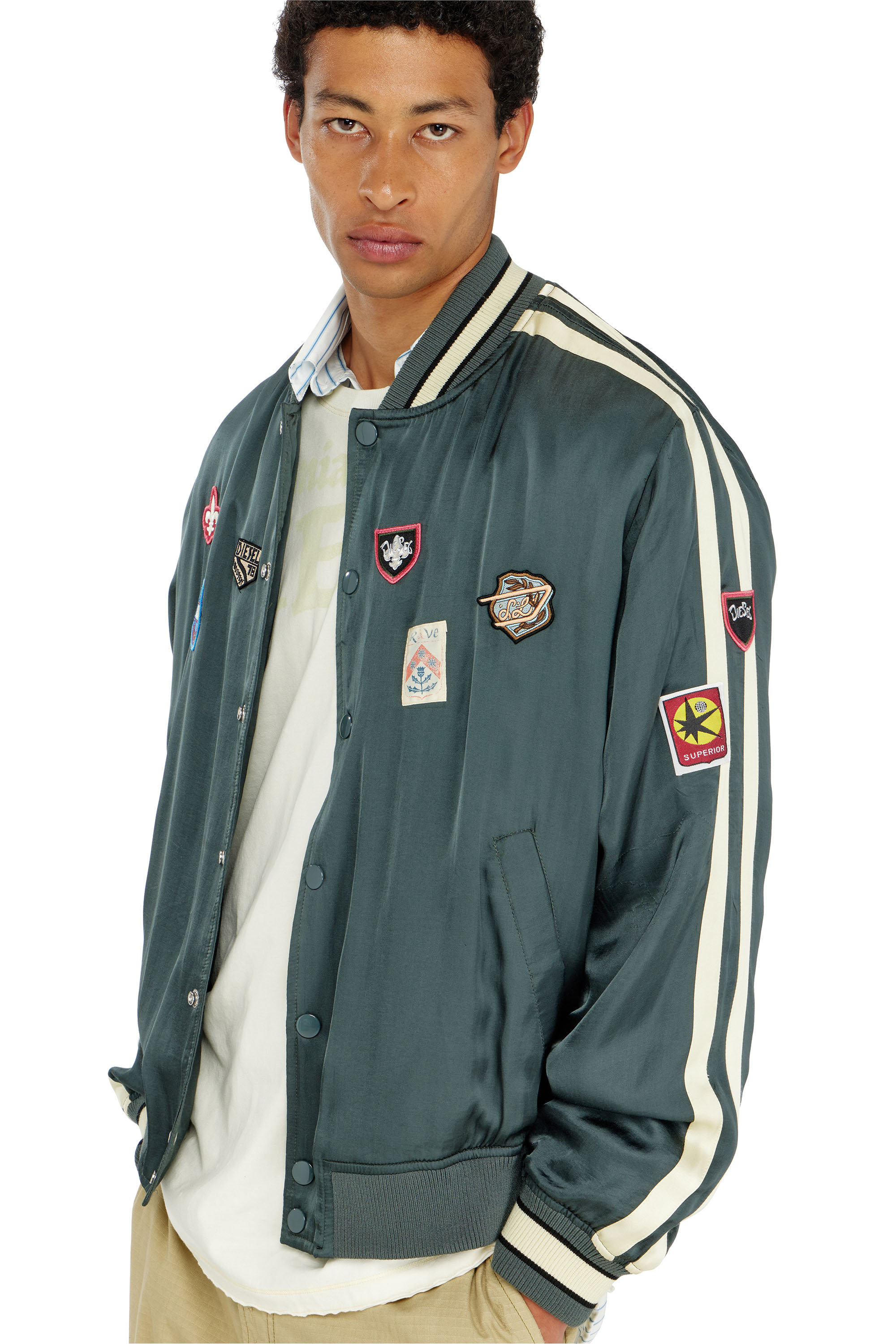 Diesel - J-ANNU, Chaqueta bomber satinada con patches Hombre in ToBeDefined - 4