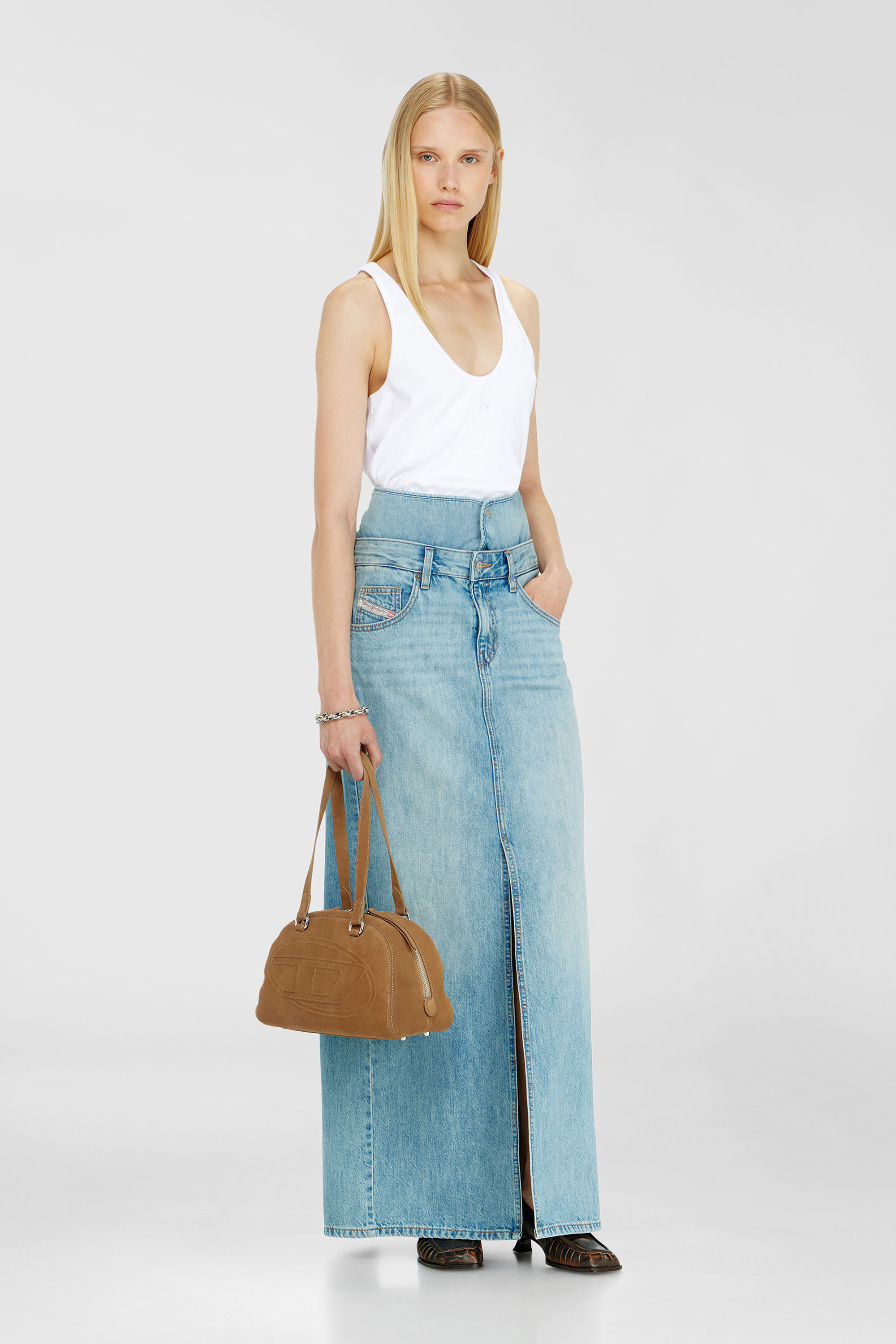 Diesel - DE-SPIVEY, Jean-illusion falda vaquera maxi con aberturas Mujer in Azul marino - 1