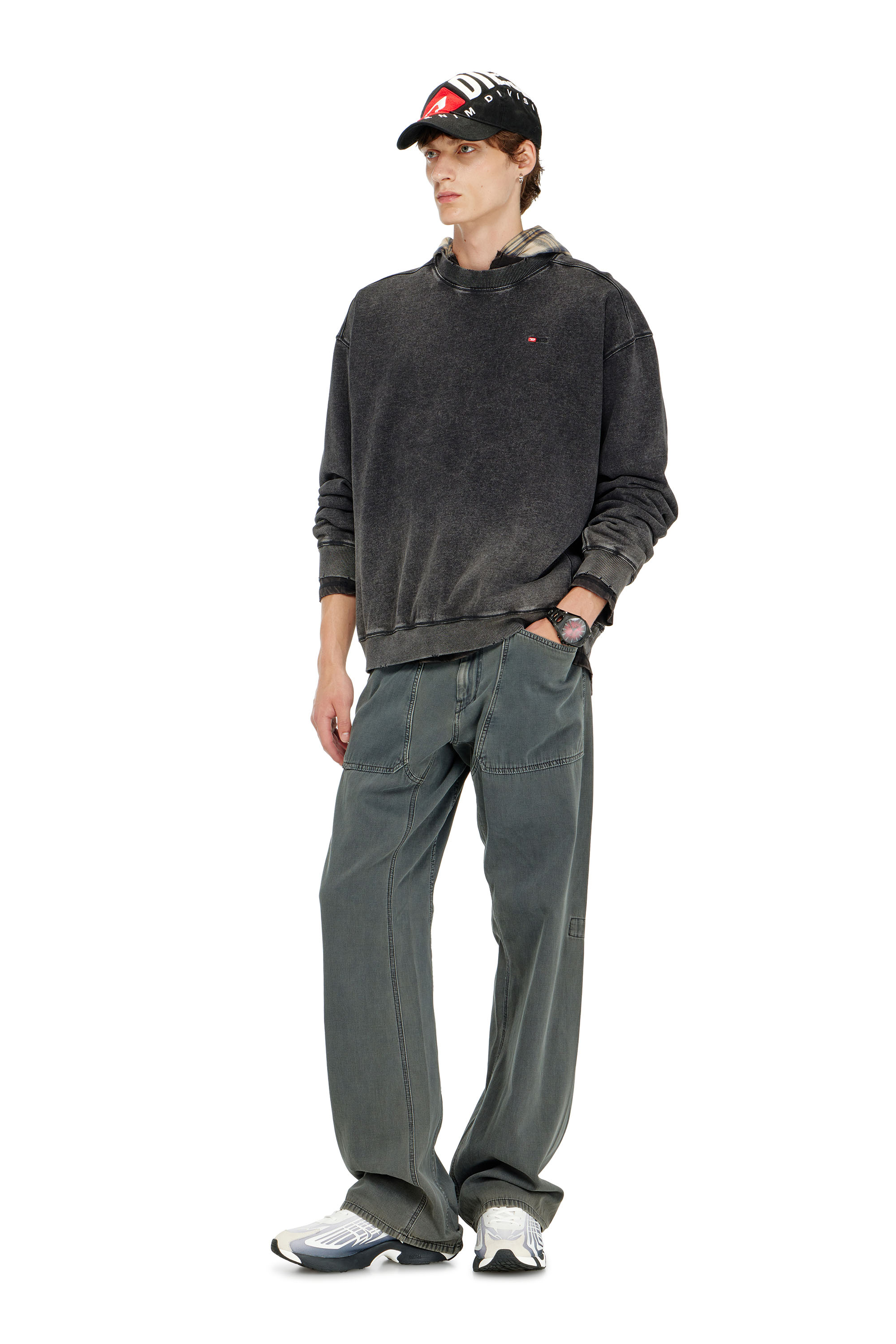 Diesel - S-CROX, Sudadera de algod&oacute;n con efecto desgastado Hombre in Gris - 1