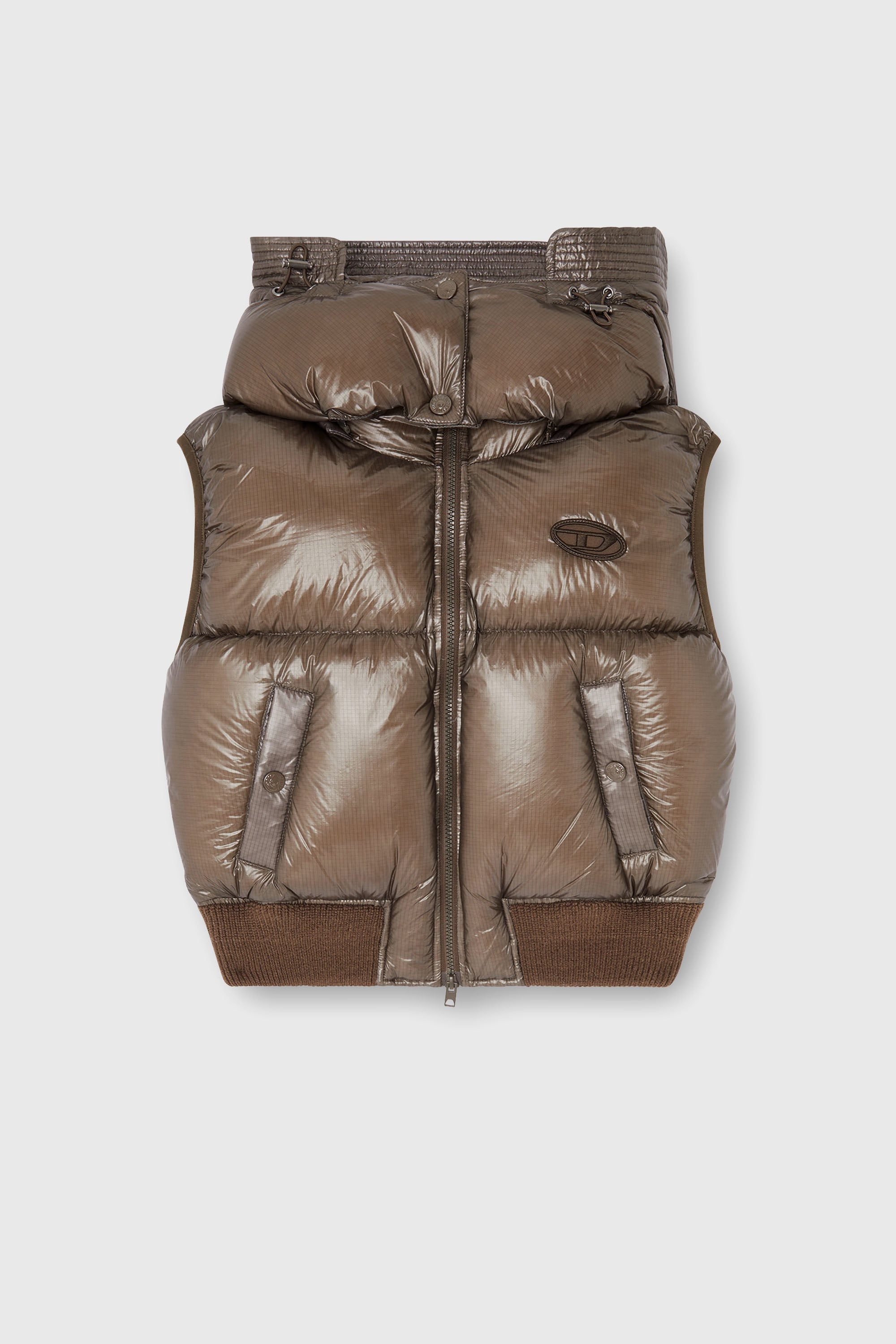 Diesel - W-PEYT-SSL-NEW-T1, Chaleco de plumas en ripstop con capucha desmontable Mujer in Marr&oacute;n - 2