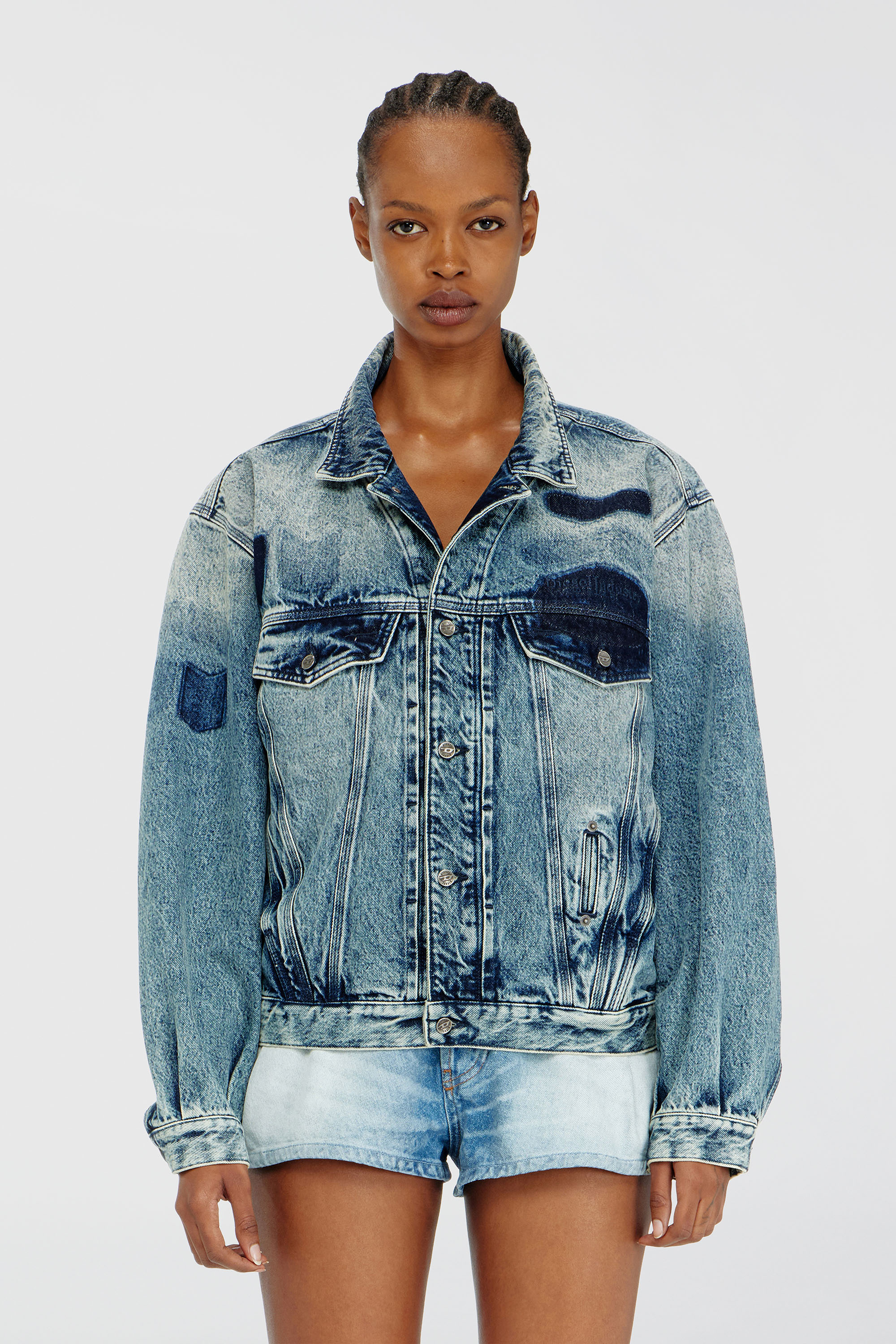 Diesel - D-DENVER-S2, Chaqueta trucker con efecto patch Unisex in Azul marino - 6