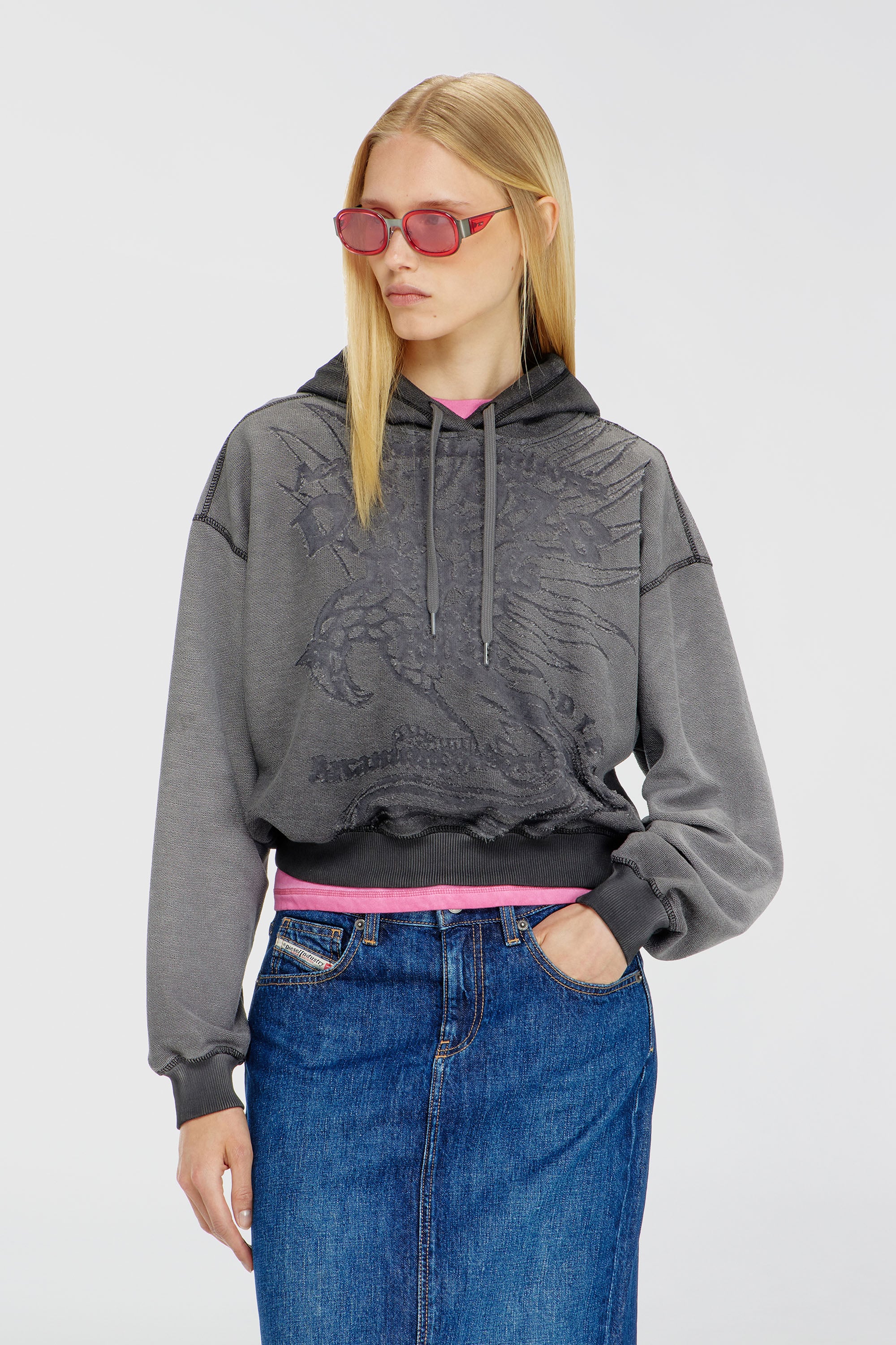 Diesel - F-SUNNY-HOOD, Sudadera con estampado d&eacute;vor&eacute; Mujer in Gris - 1