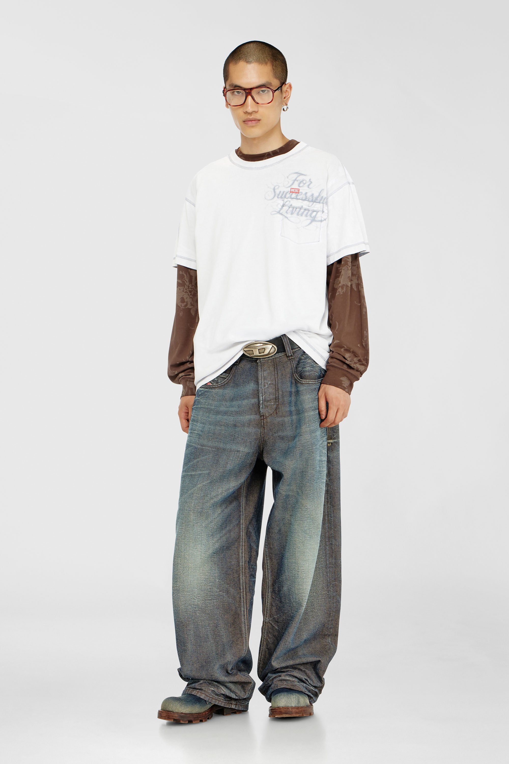 Diesel - T-NORM-POCKET-AA1, Camiseta con bolsillo en el pecho y estampado gr&aacute;fico Hombre in Blanco - 2