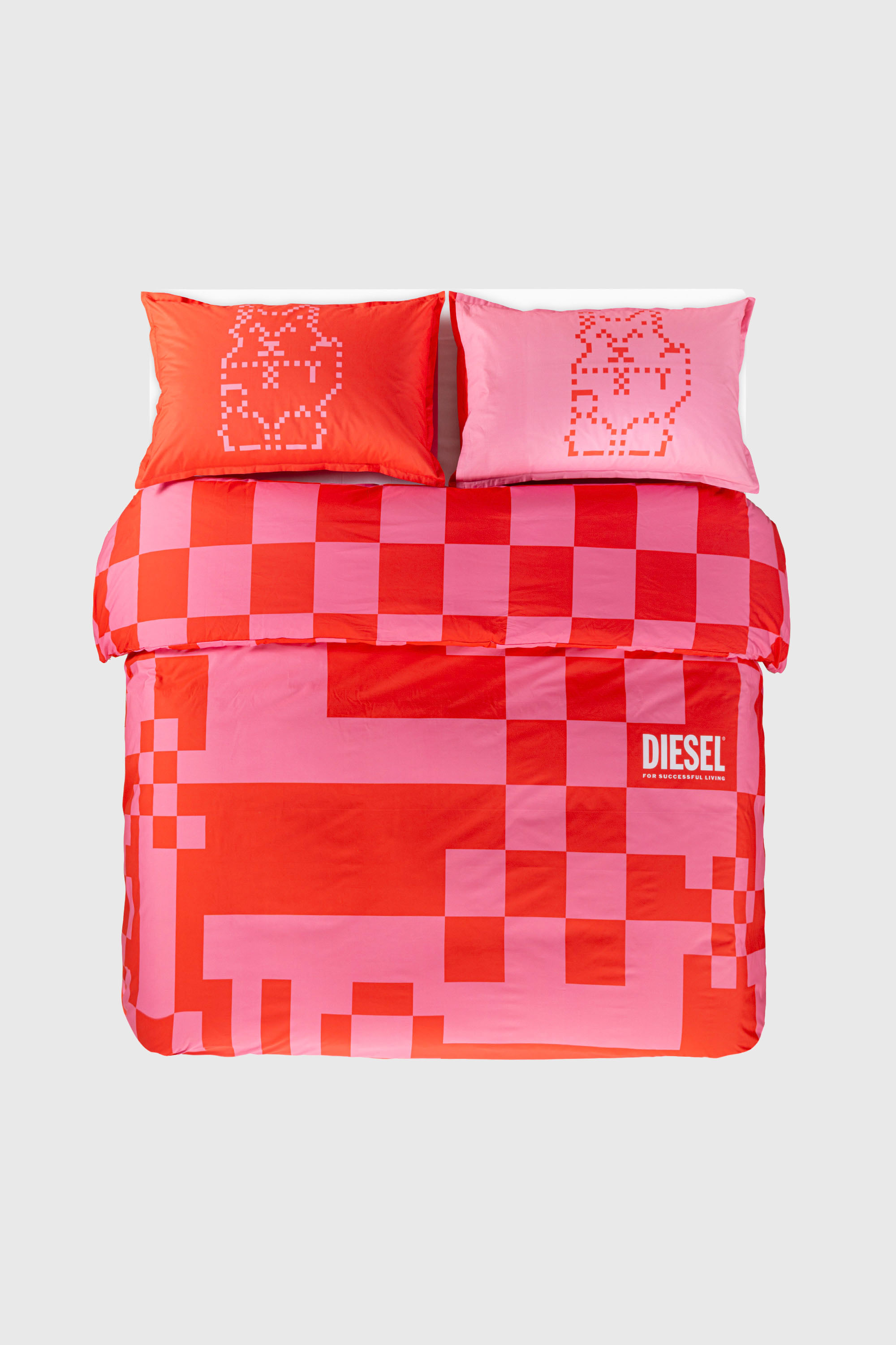 Diesel - 1018118  PIXEL DUCKS PINK/RED PERCALE DU, Juego de funda n&oacute;rdica de percal para cama queen size Unisex in Rojo - 1