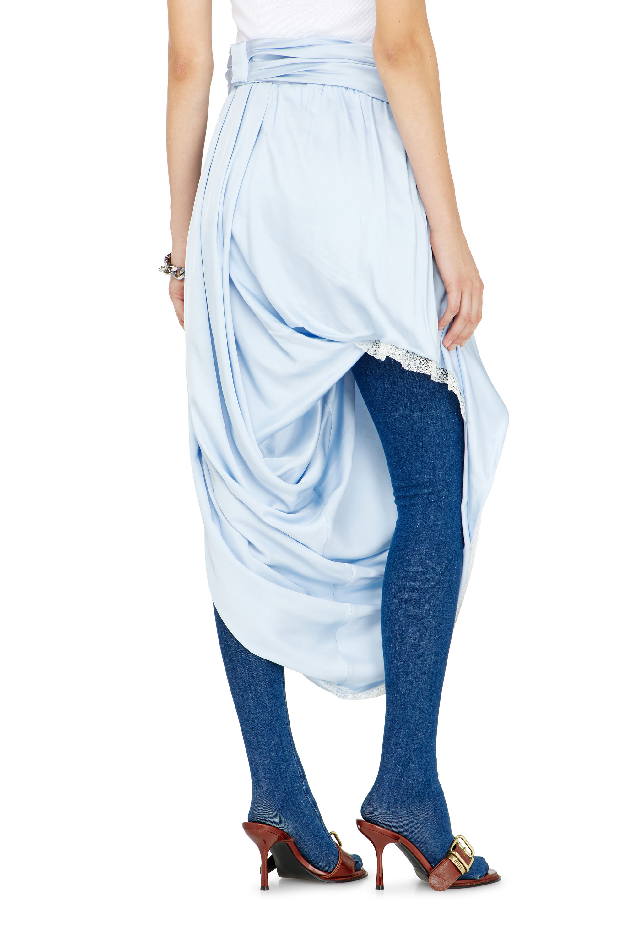 Diesel - O-WANDA, Falda midi de sat&eacute;n drapeada con encaje Mujer in ToBeDefined - 3