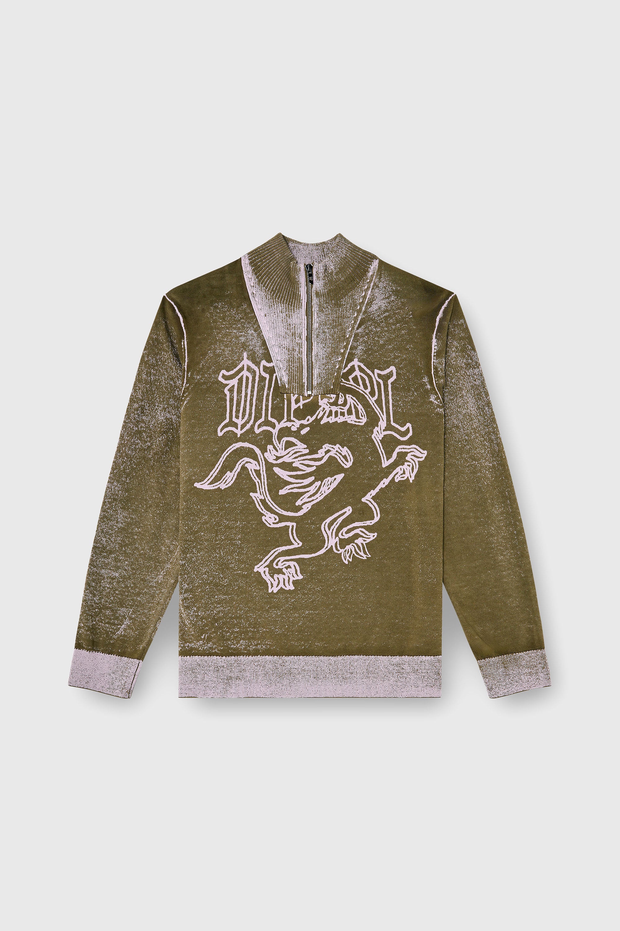 Diesel - K-LAUTARE, Treated half-zip jumper con motivo de griffin Hombre in Verde - 2