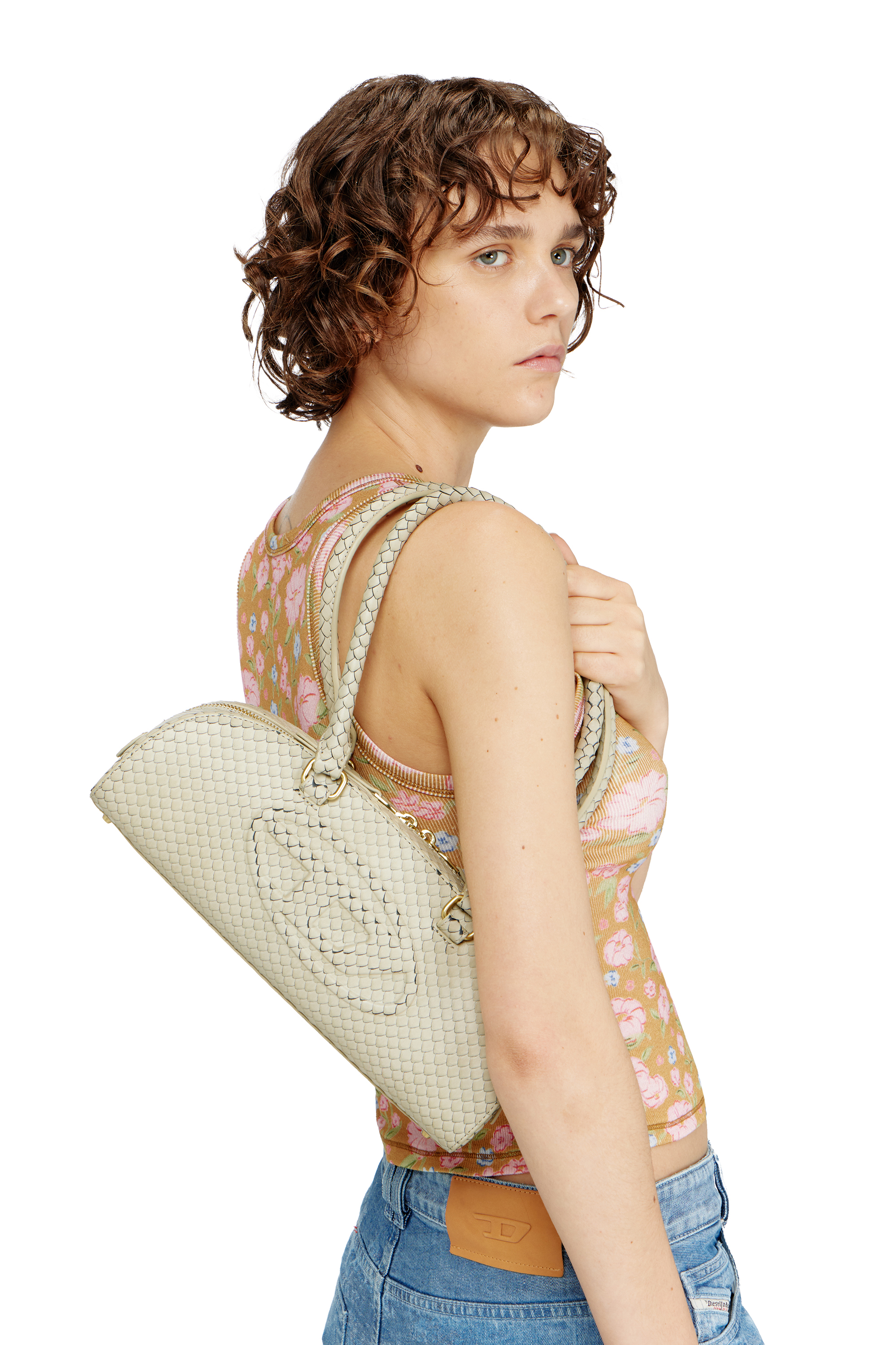 Diesel - 1DR DOME SHOULDER EW, 1DR Dome-Bolso bowling alargado en piel texturizada Mujer in Beige - 3