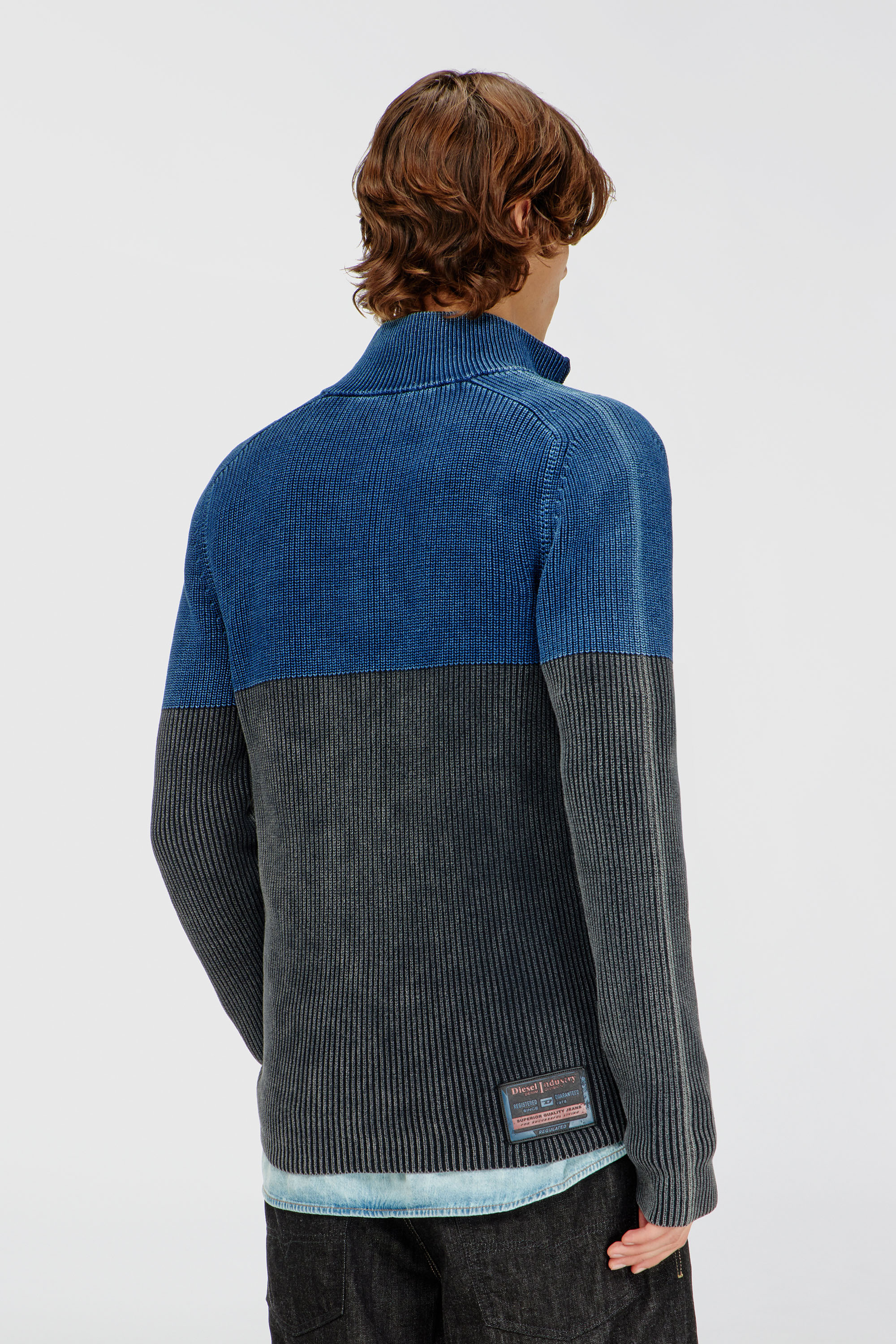 Diesel - K-HERMOS, C&aacute;rdigan con cremallera y efecto denim bicolor Hombre in Multicolor - 3