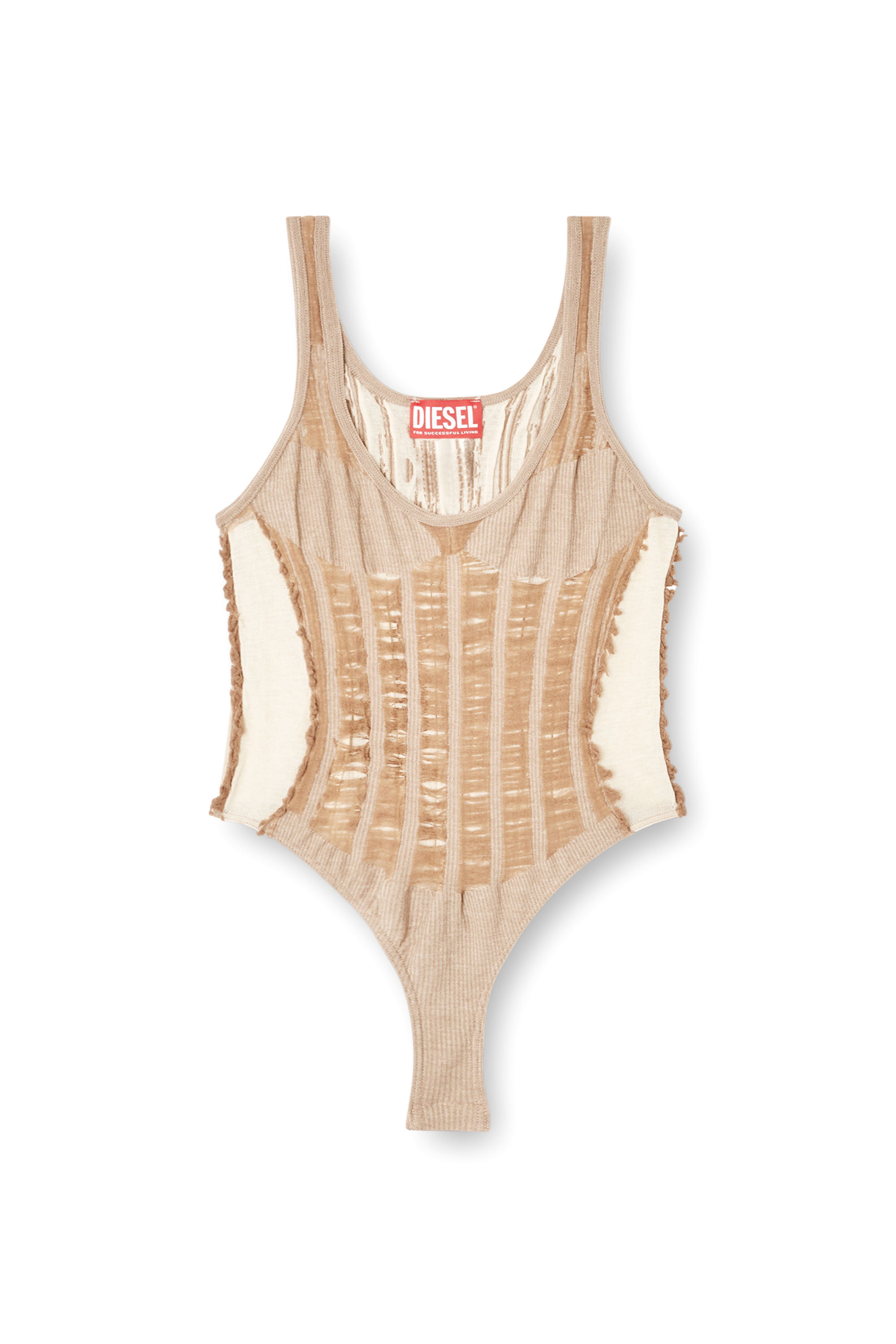 Diesel - M-CALIPSO-BODY, Woman's Seamless bodysuit with lingerie illusion in Beige - 3